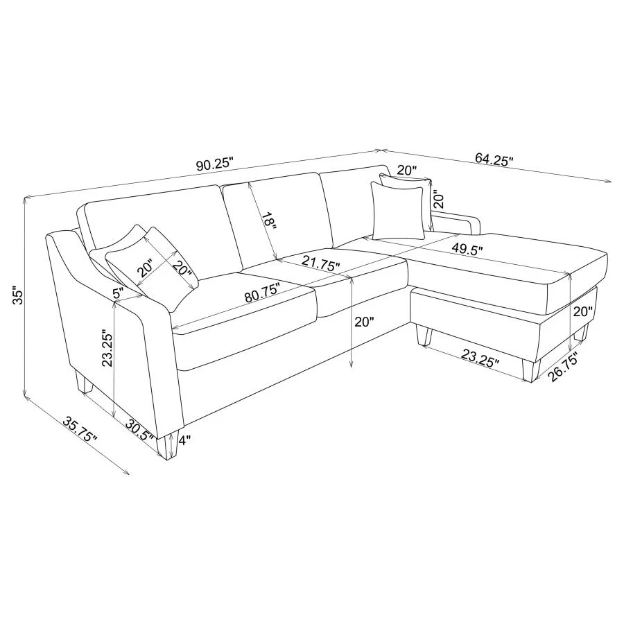 Mcloughlin - Upholstered Sloped Arm Sectional Sofa - Platinum - Image 14