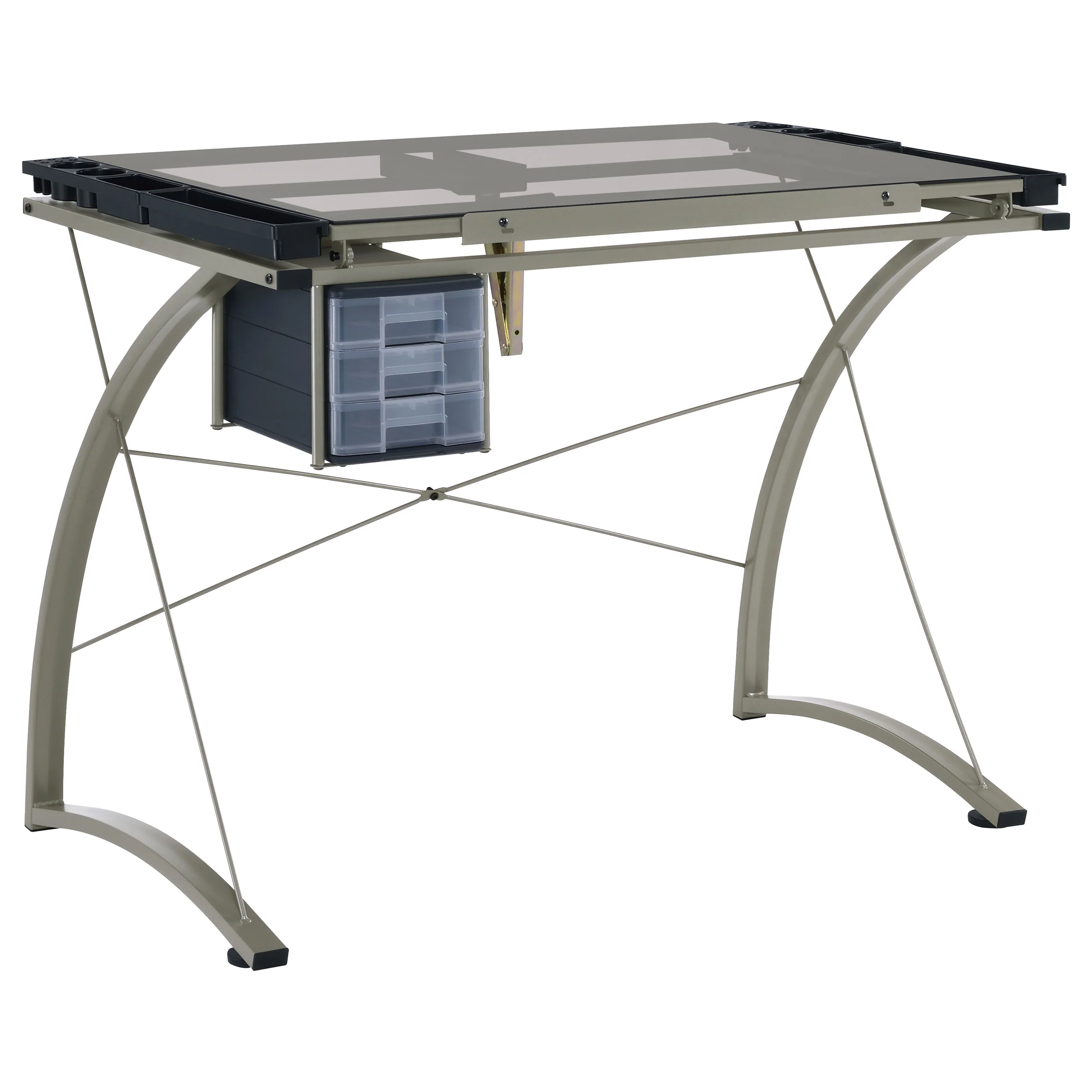 Melo - Glass Top Drafting Table With Storage - Silver - Image 13