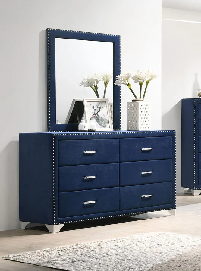 Melody - 6-Drawer Upholstered Dresser With Mirror - Image 3