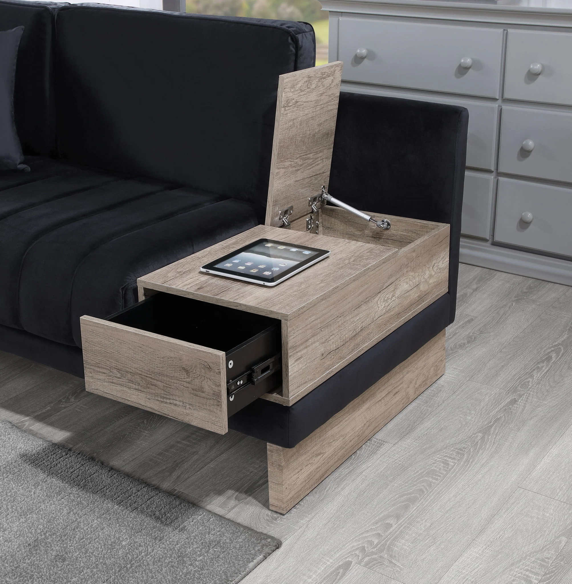 Memphis - Reversible Sectional Sofa Ottoman With Storage Compartment, Drawer, USB ports, Charging Outlets - Image 6