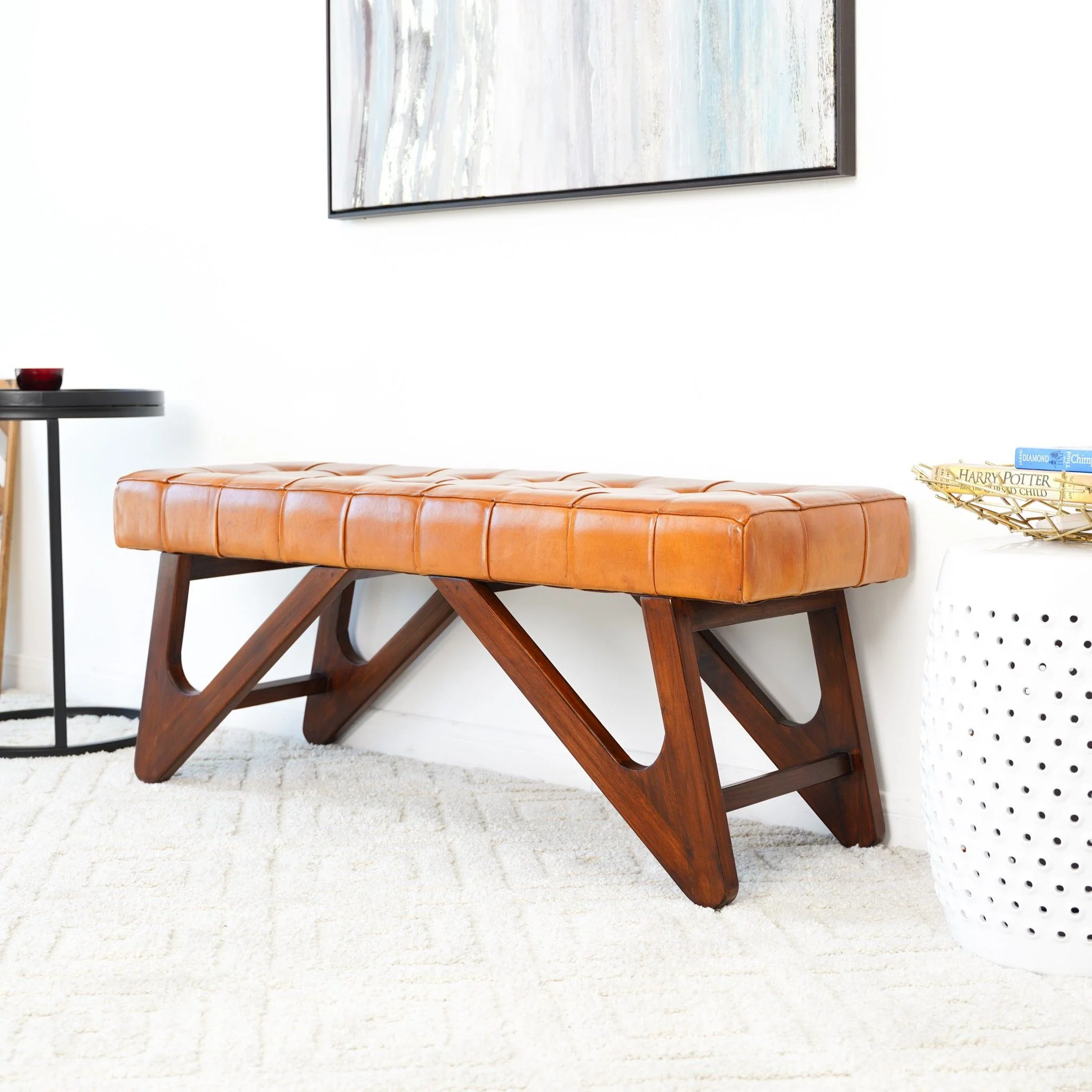Mia - Bench With Buttons - Brown / Rustic - Image 11