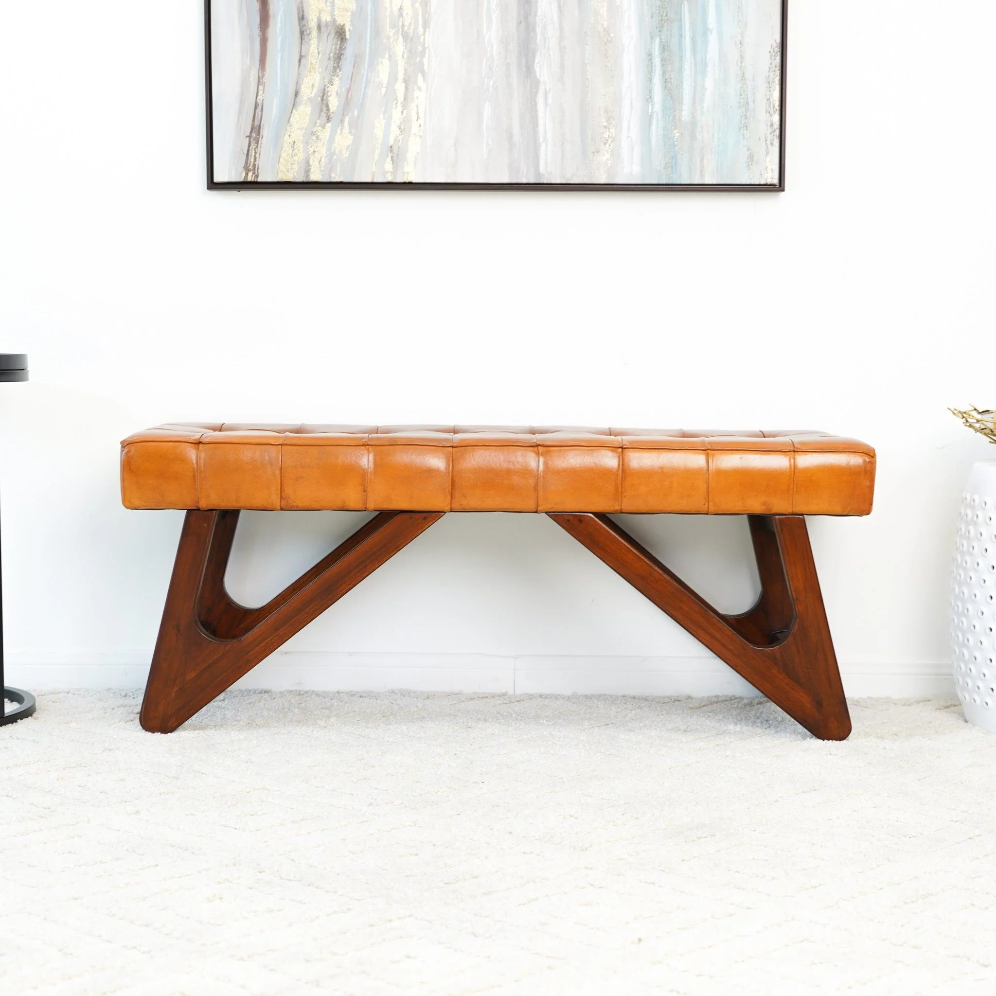 Mia - Bench With Buttons - Brown / Rustic - Image 4