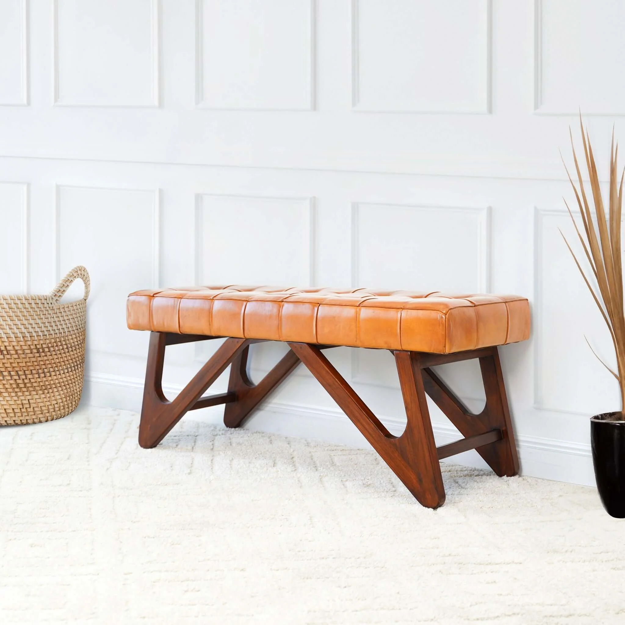 Mia - Bench With Buttons - Brown / Rustic - Image 5