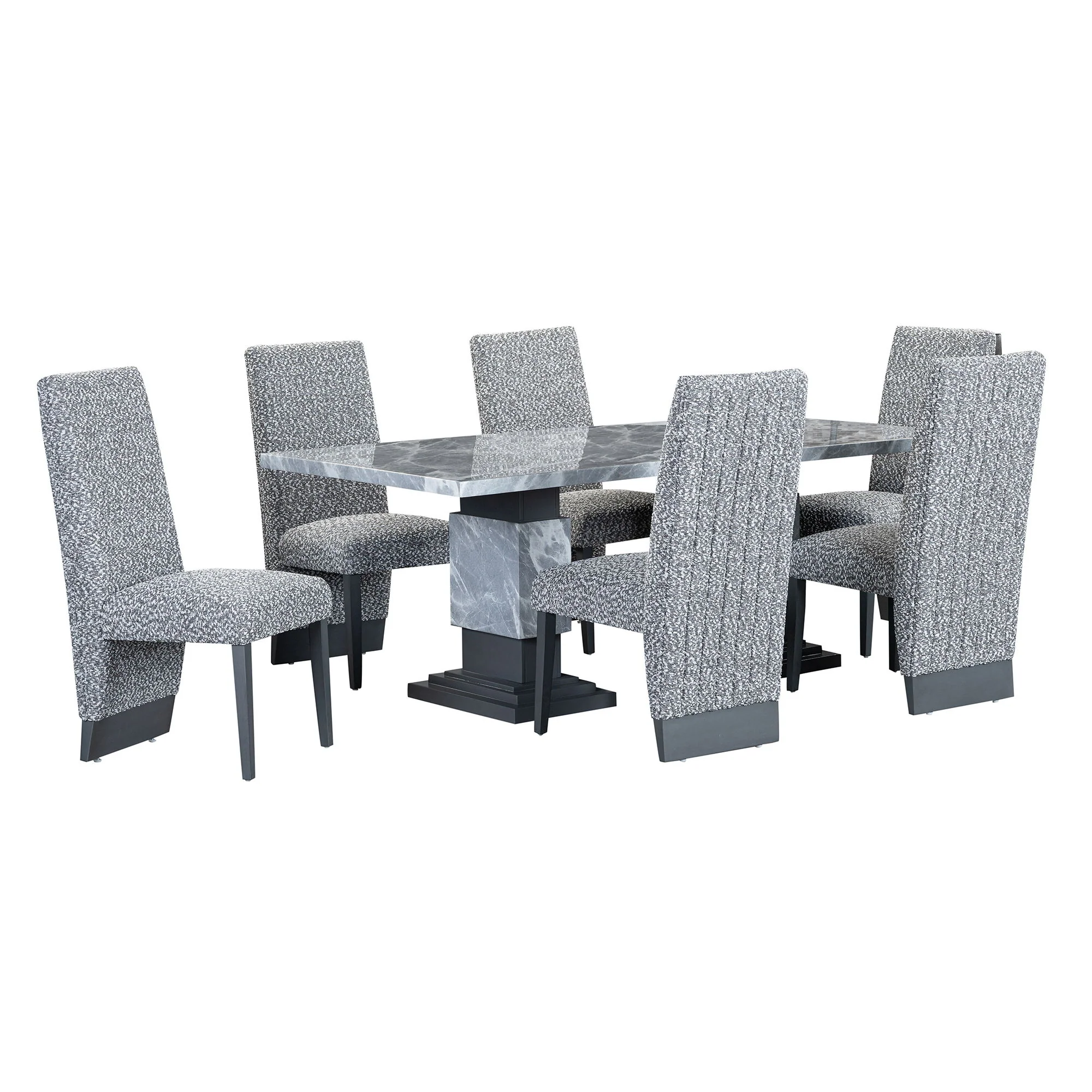 Michelle - Dining Table With Double Pedestal Marble Detailing - Gray - Image 4