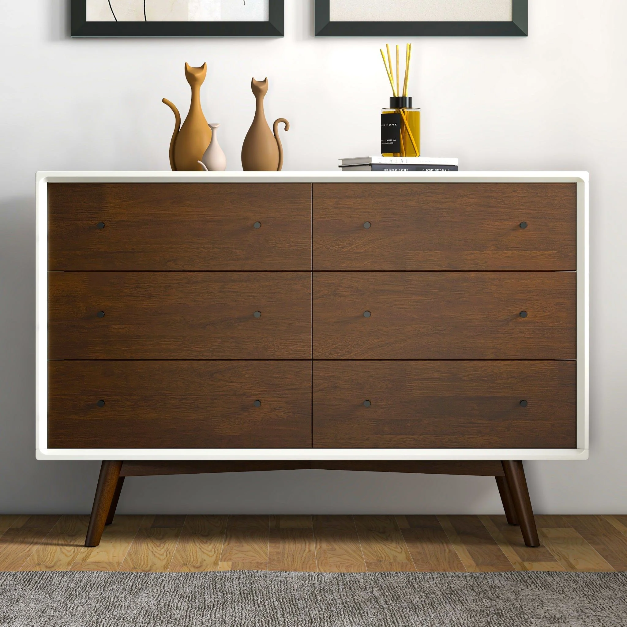 Dresser 6 Drawer - Dark Brown / White