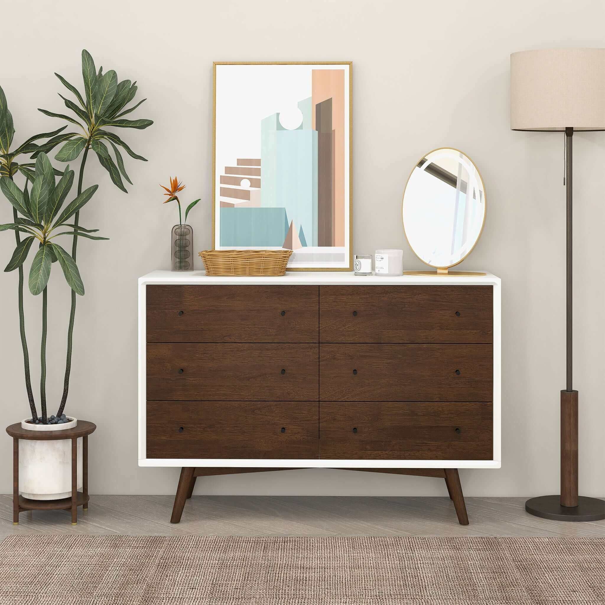 Dresser 6 Drawer - Dark Brown / White - Image 6