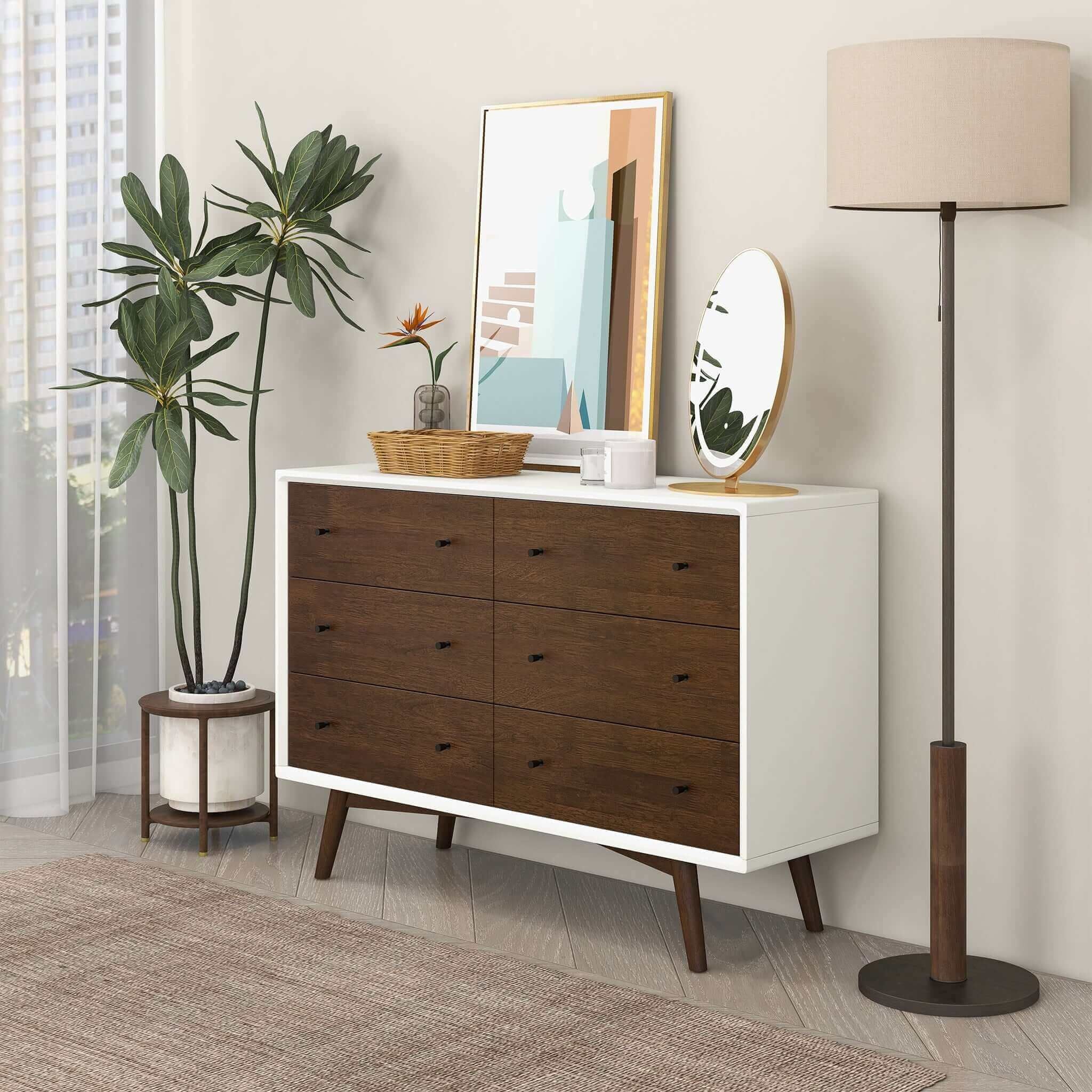 Dresser 6 Drawer - Dark Brown / White - Image 7
