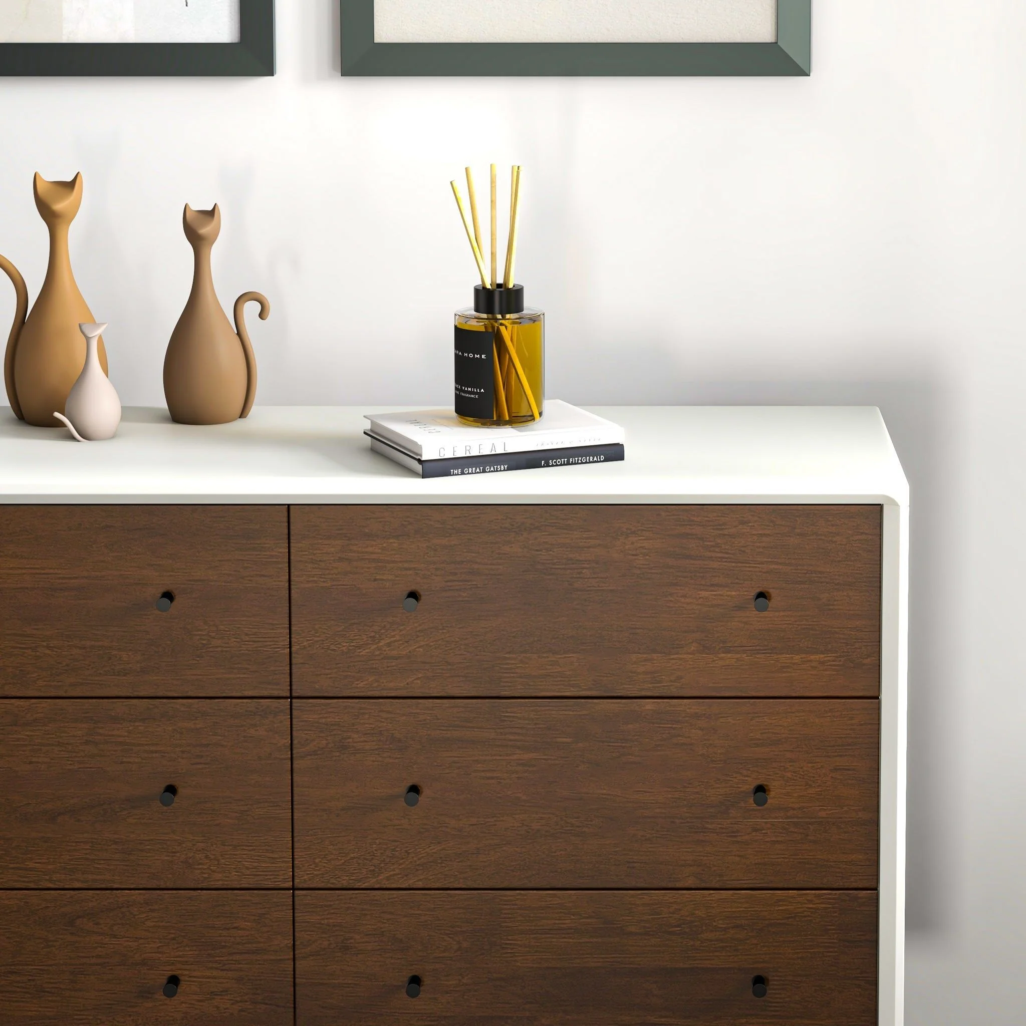 Dresser 6 Drawer - Dark Brown / White - Image 9