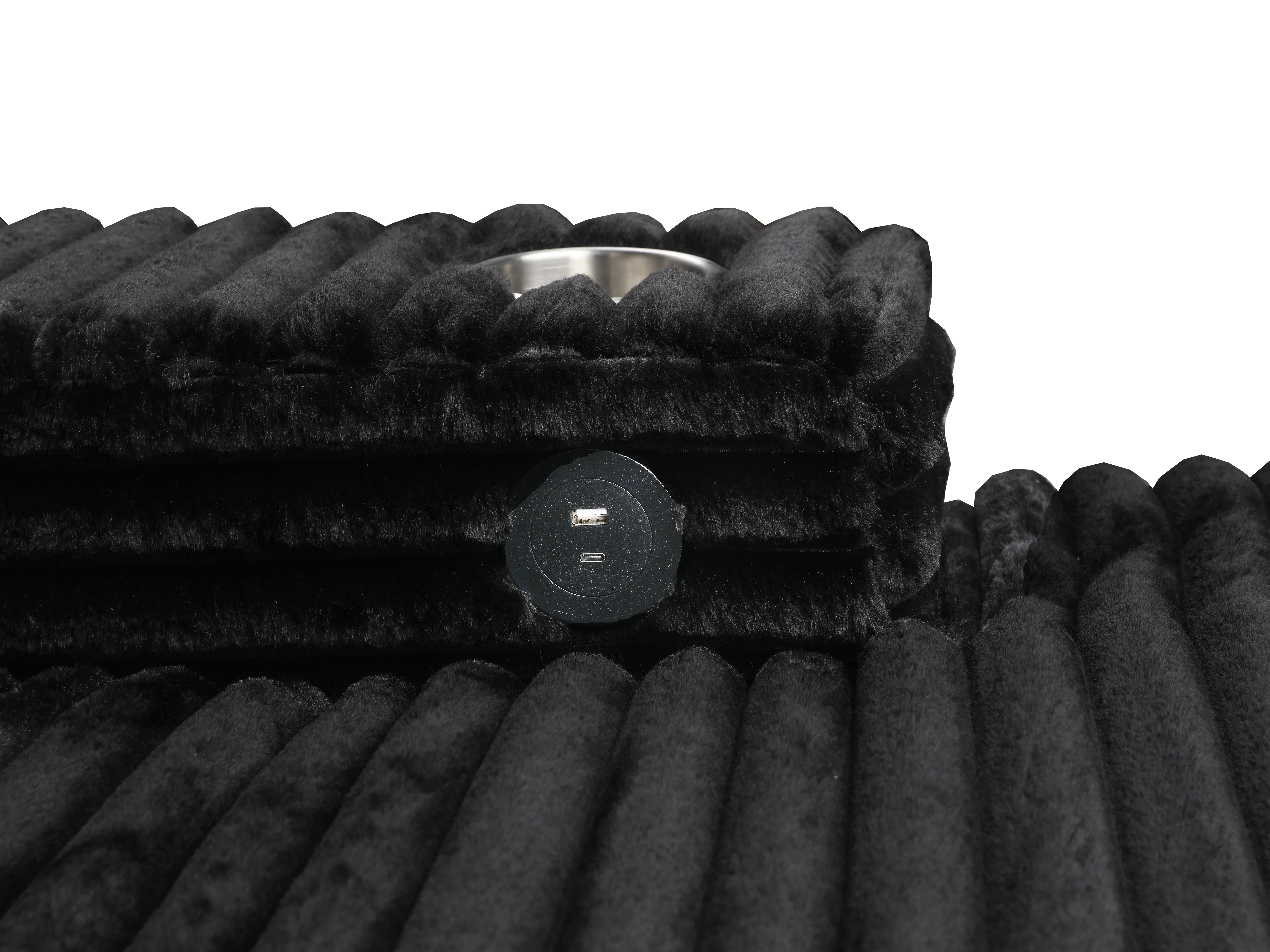 Midnight Black Wide Wale Corduroy Modular Sectional with Chaise, USB Charging & Cup Holders - Image 5