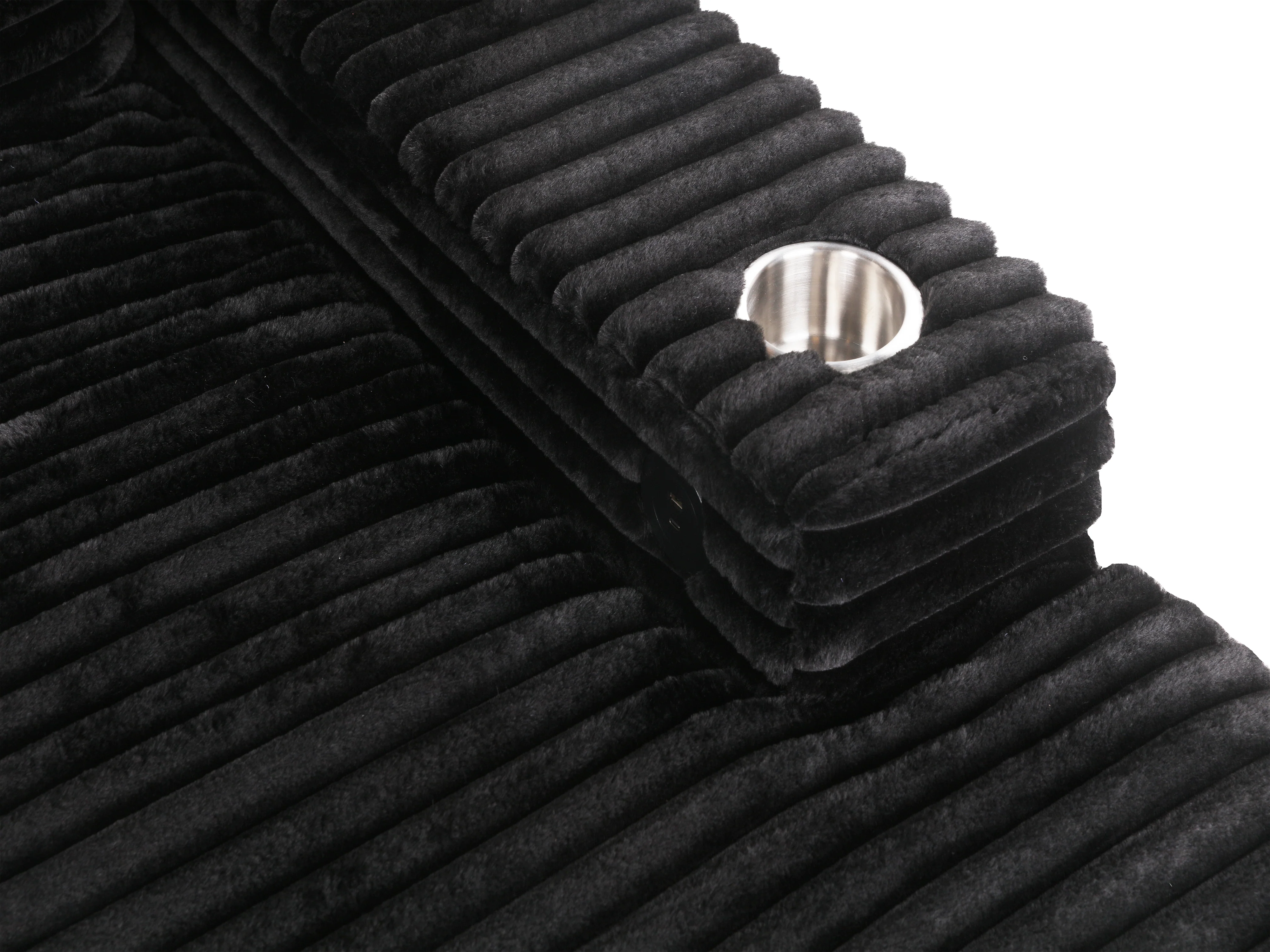 Midnight Black Wide Wale Corduroy Modular Sectional with Chaise, USB Charging & Cup Holders - Image 7