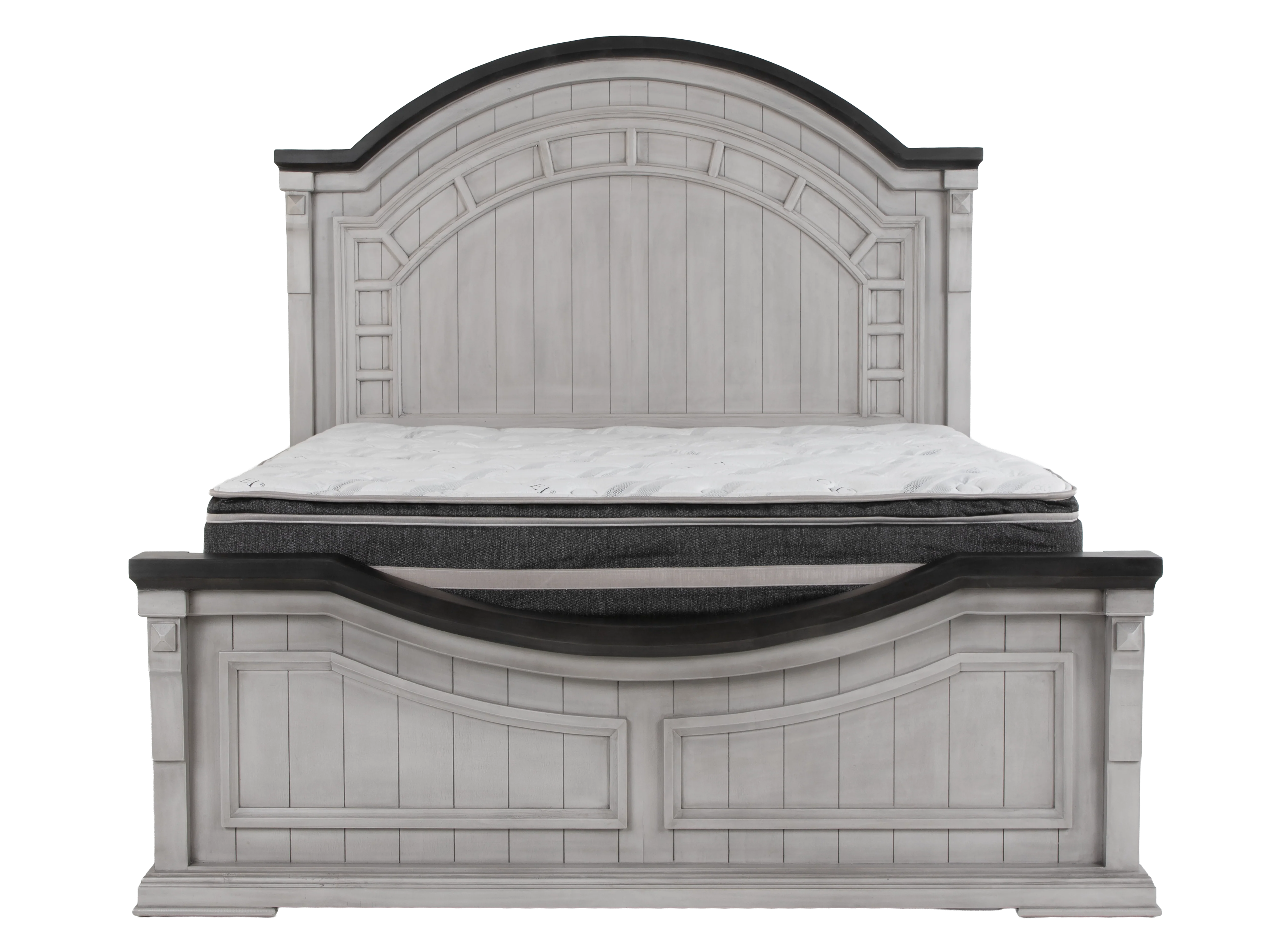 Mission Crest Rustic Farmhouse 6-Piece Bedroom Set – Two-Tone Gray/White Panel Bed - Image 5