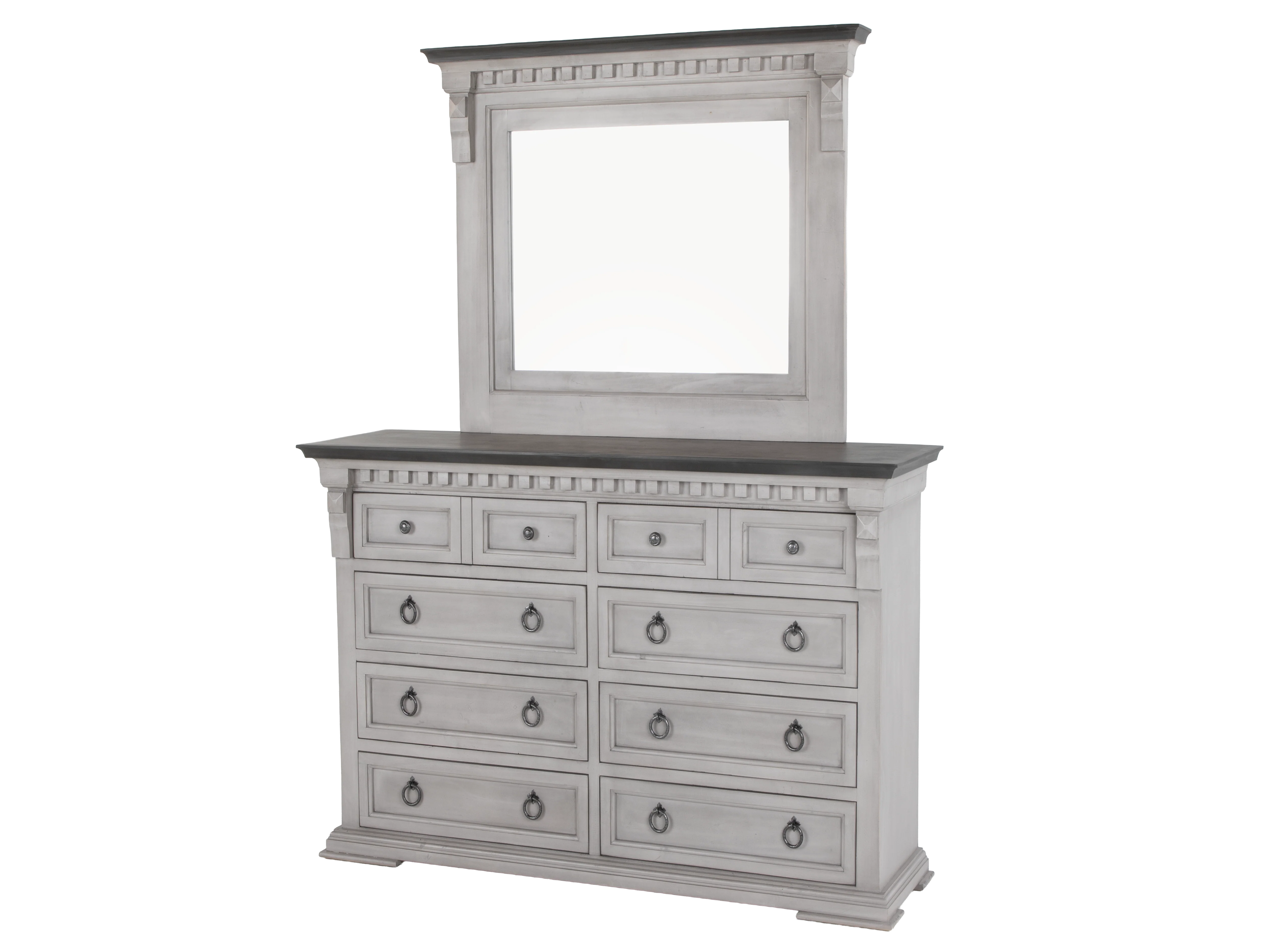 Mission Crest Rustic Farmhouse 6-Piece Bedroom Set – Two-Tone Gray/White Panel Bed - Image 7