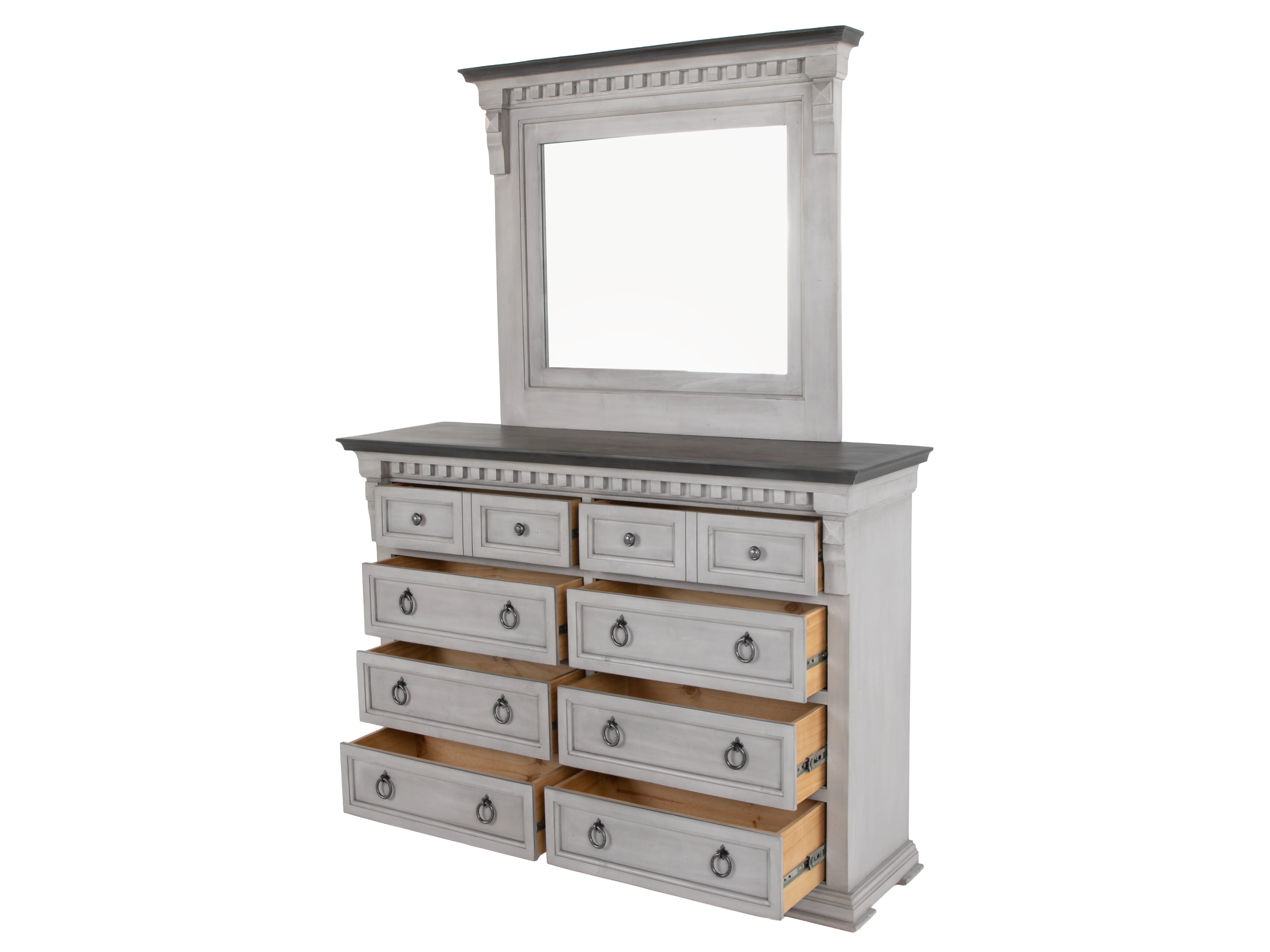 Mission Crest Rustic Farmhouse 6-Piece Bedroom Set – Two-Tone Gray/White Panel Bed - Image 8
