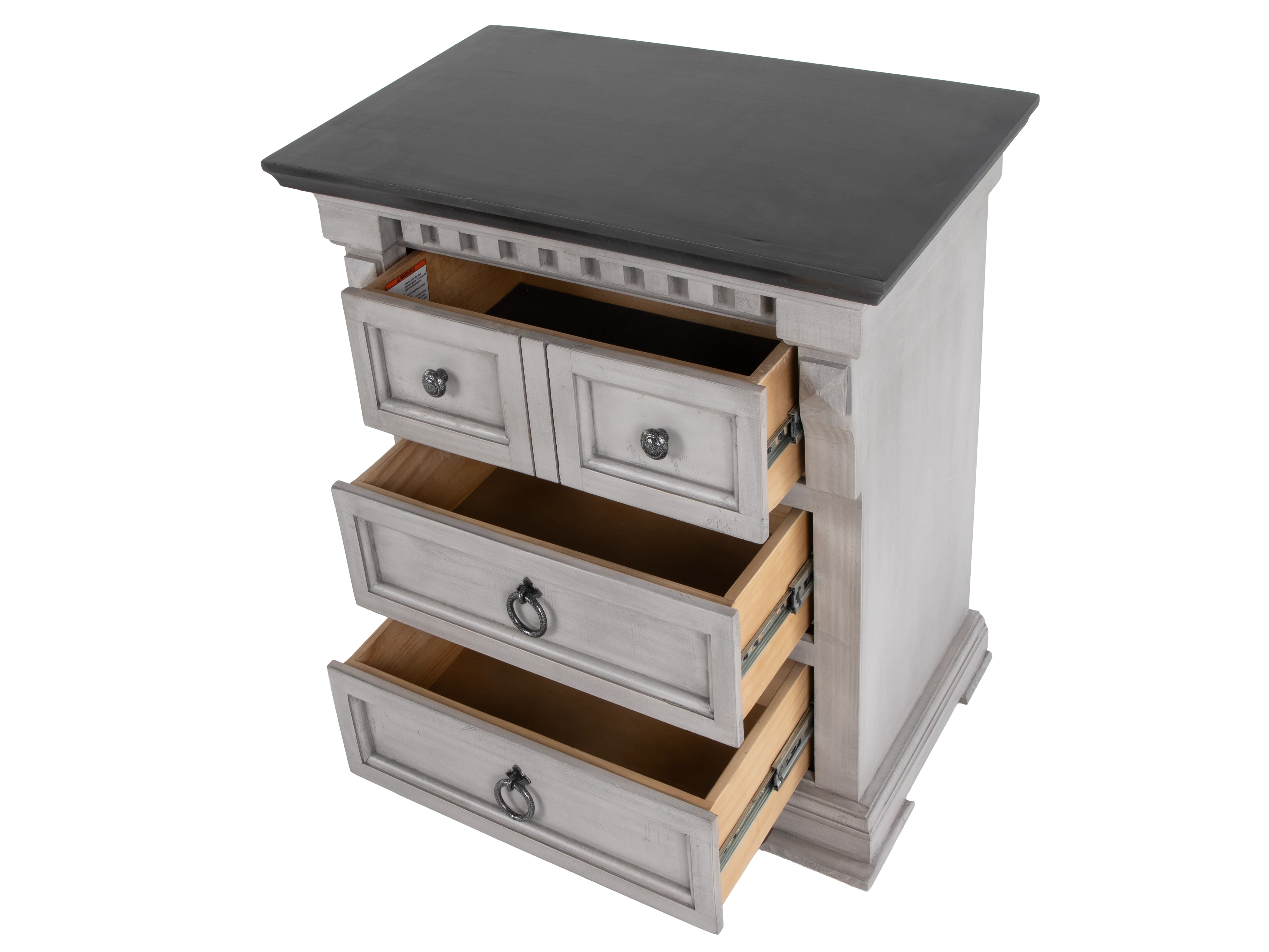 Mission Crest Rustic Farmhouse Two-Tone Nightstand – Weathered Gray/White with Dark Top - Image 3