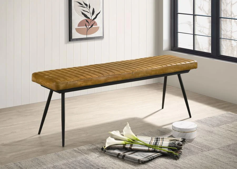 Misty - Leather Upholstered Dining Bench - Antique Camel - Image 2