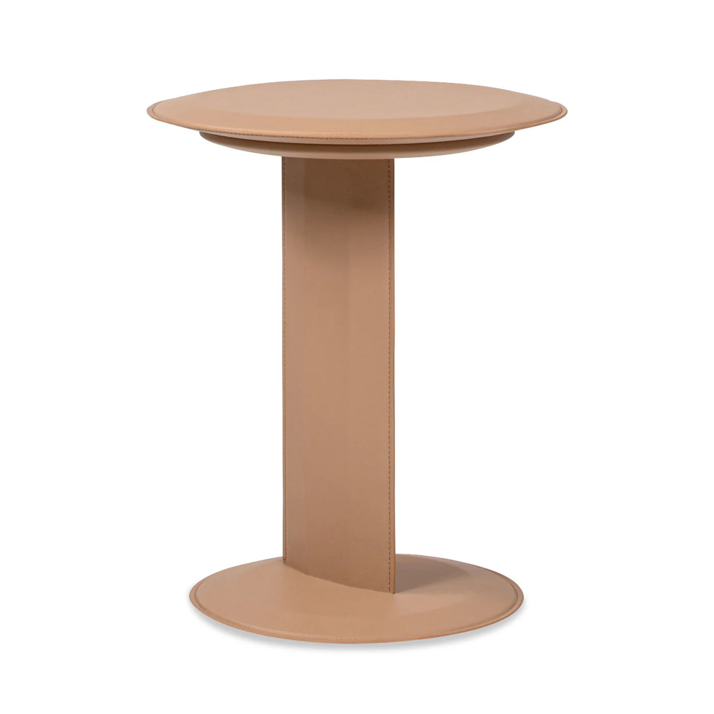 Mode - Leatherette Round C-Shaped Sofa Side Table - Saddle Brown - Image 2
