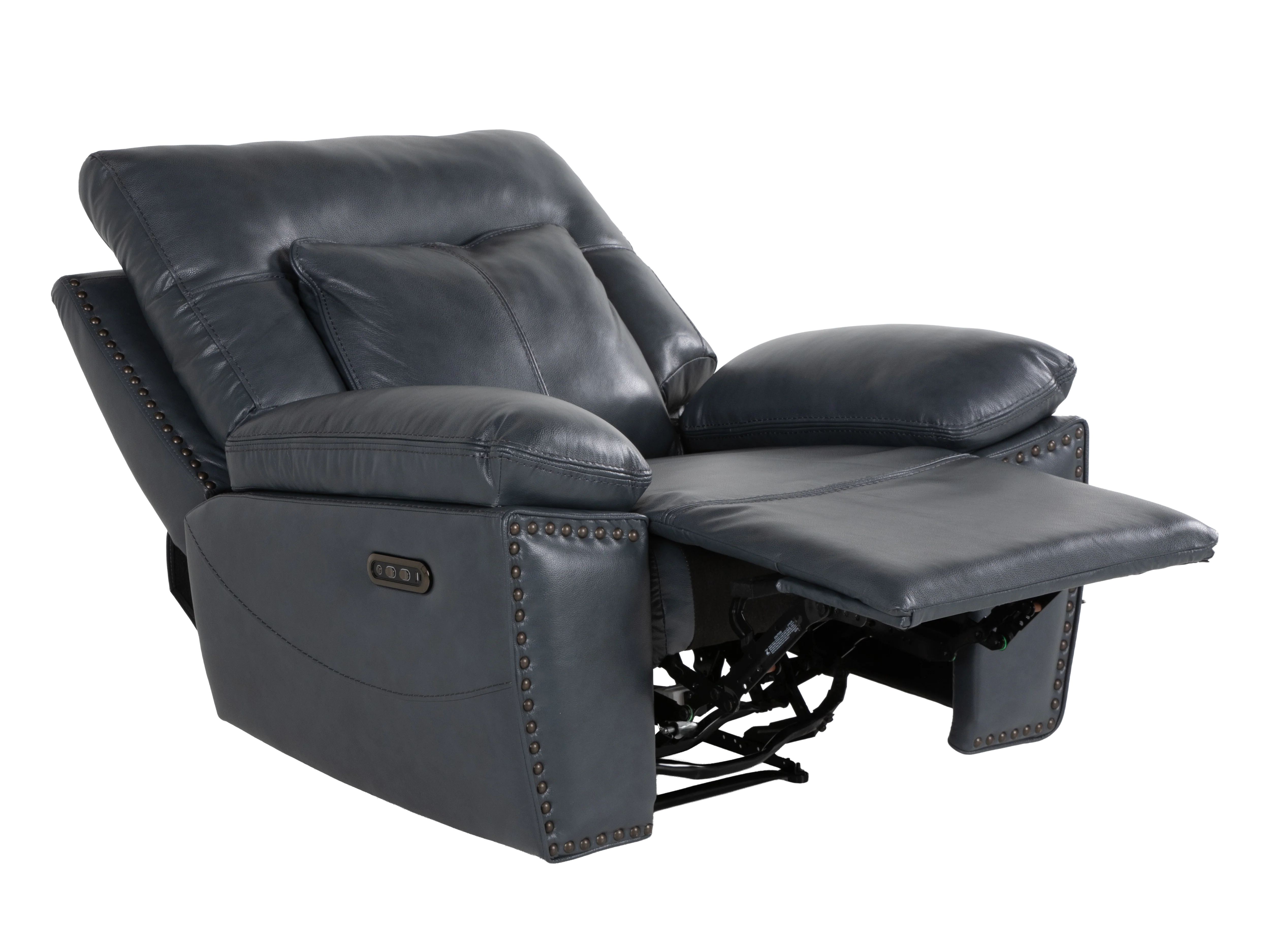 Modern 3-Piece Top Grain Leather Power Reclining Living Room Set with Console, Drop-Down Table, Cup Holders & USB (Slate) - Image 15