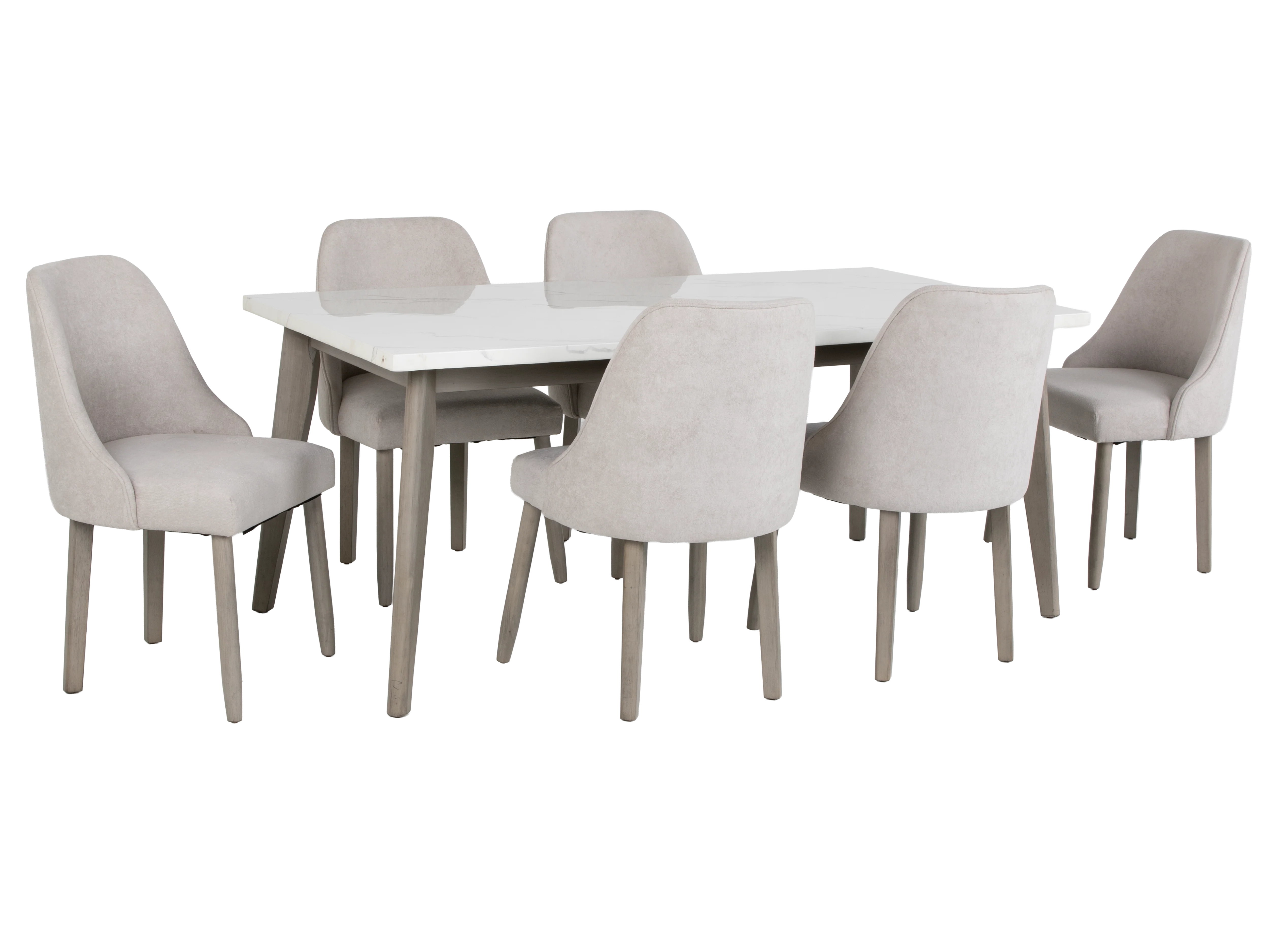 7-Piece Modern Rectangular Dining Set with White Stone-Style Top & 6 Light Gray Upholstered Chairs - Image 2
