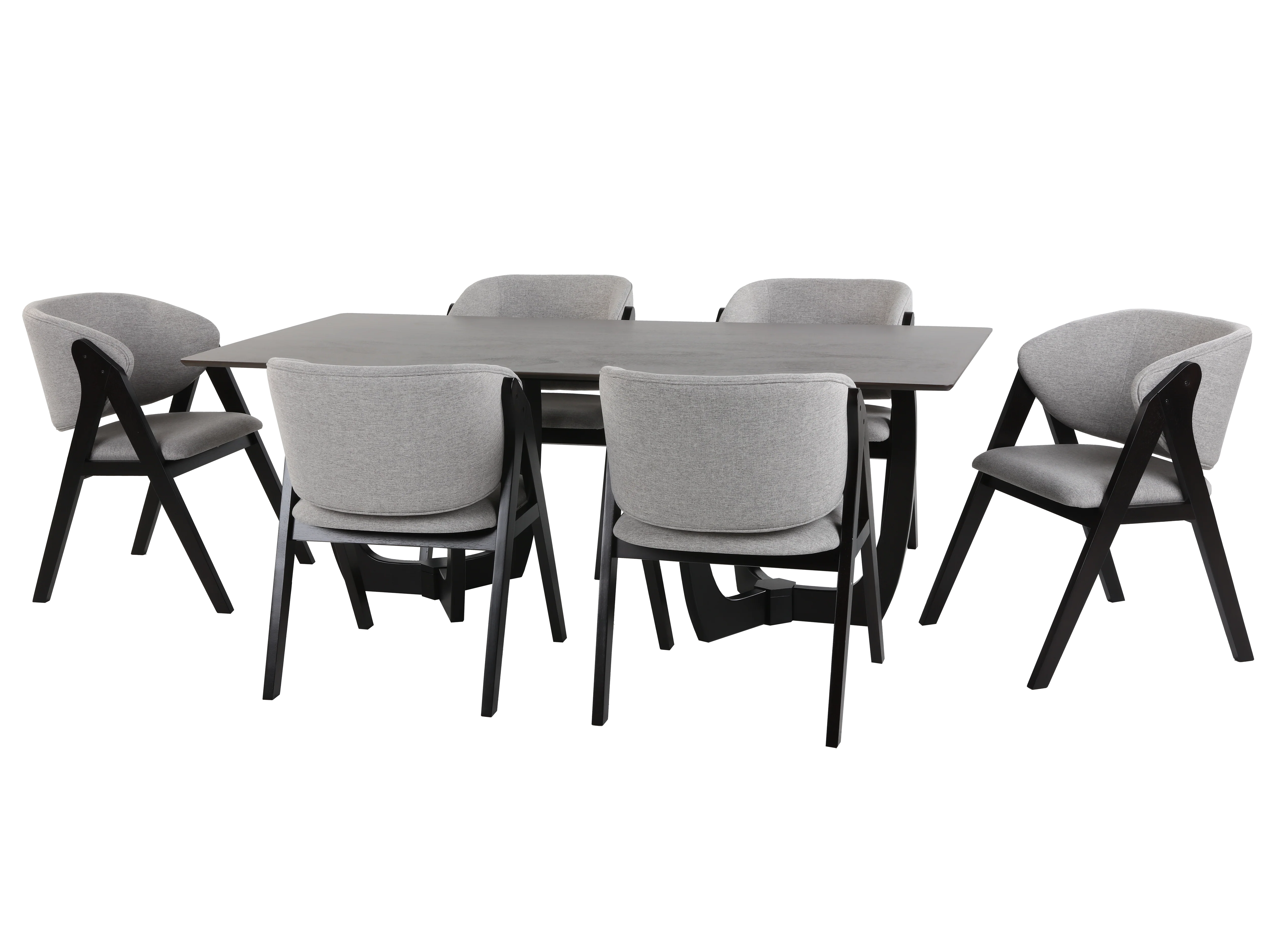 Modern 7-Piece Dining Set with Upholstered Chairs – Grey & Cappuccino - Image 2