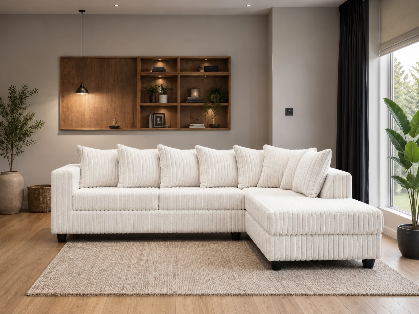 Modern Beige Ribbed 2 Piece L-Shaped Sectional Sofa with RAF Chaise - Image 4
