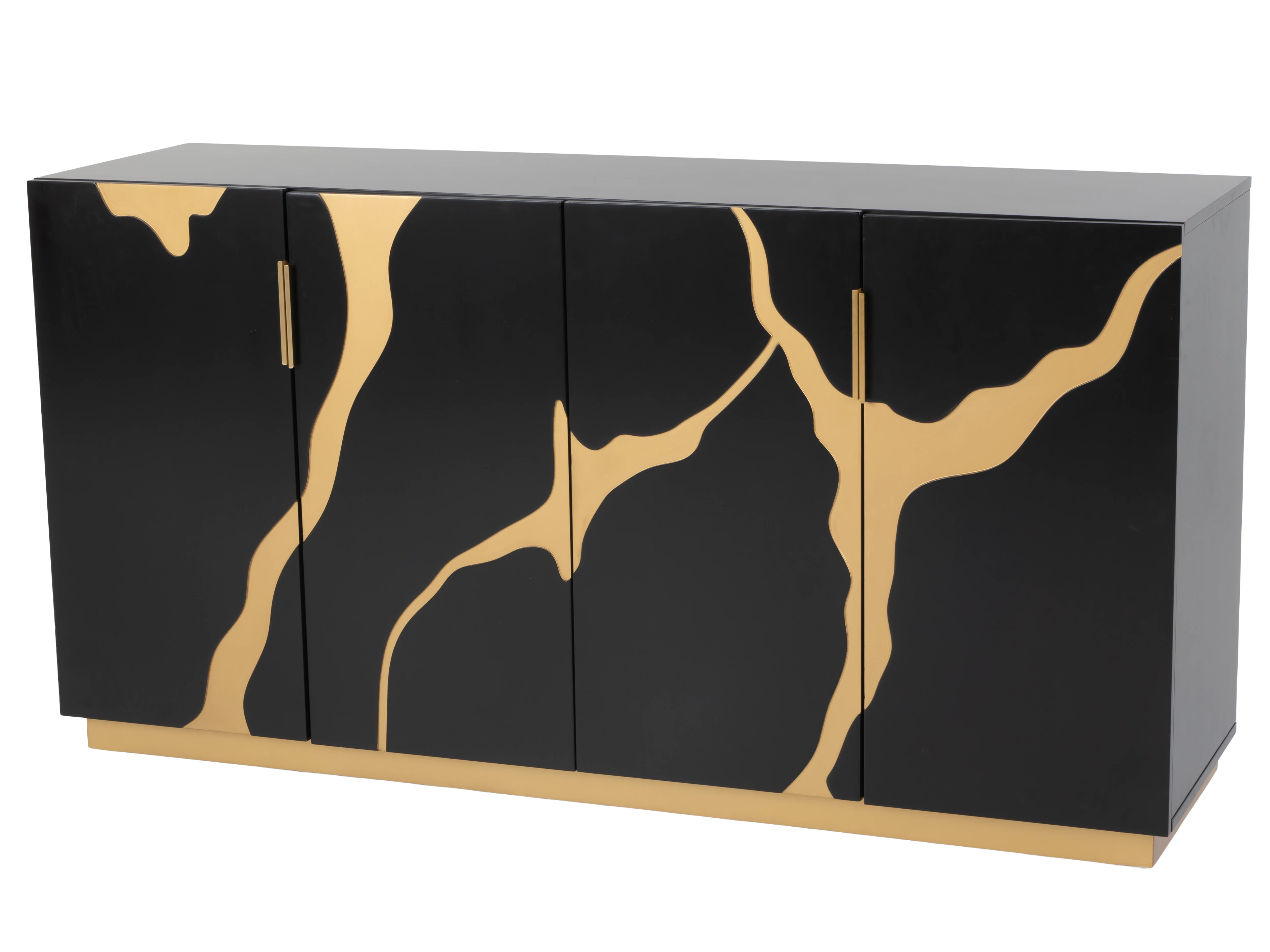 Modern Black and Gold Sideboard Buffet with Artistic Mirror - Image 4