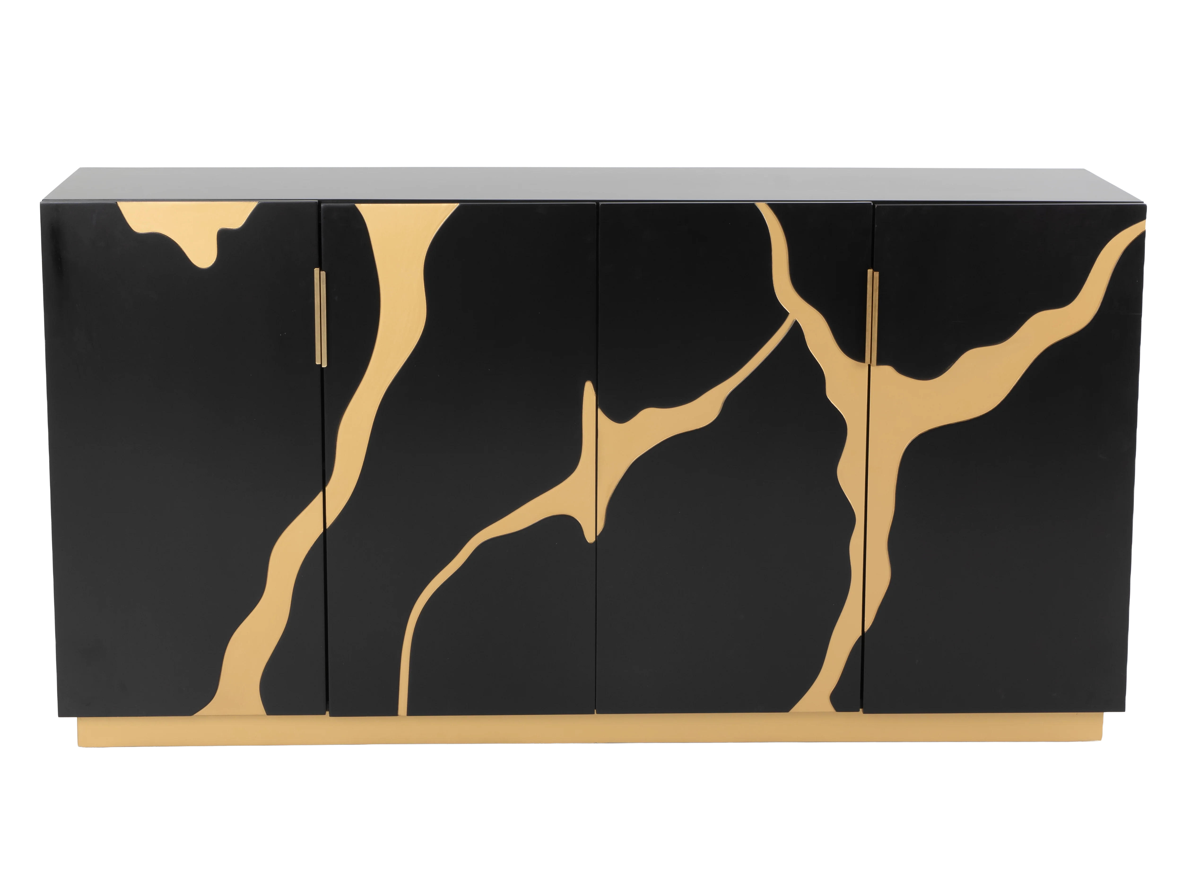 Modern Black and Gold Sideboard Buffet with Artistic Mirror - Image 5