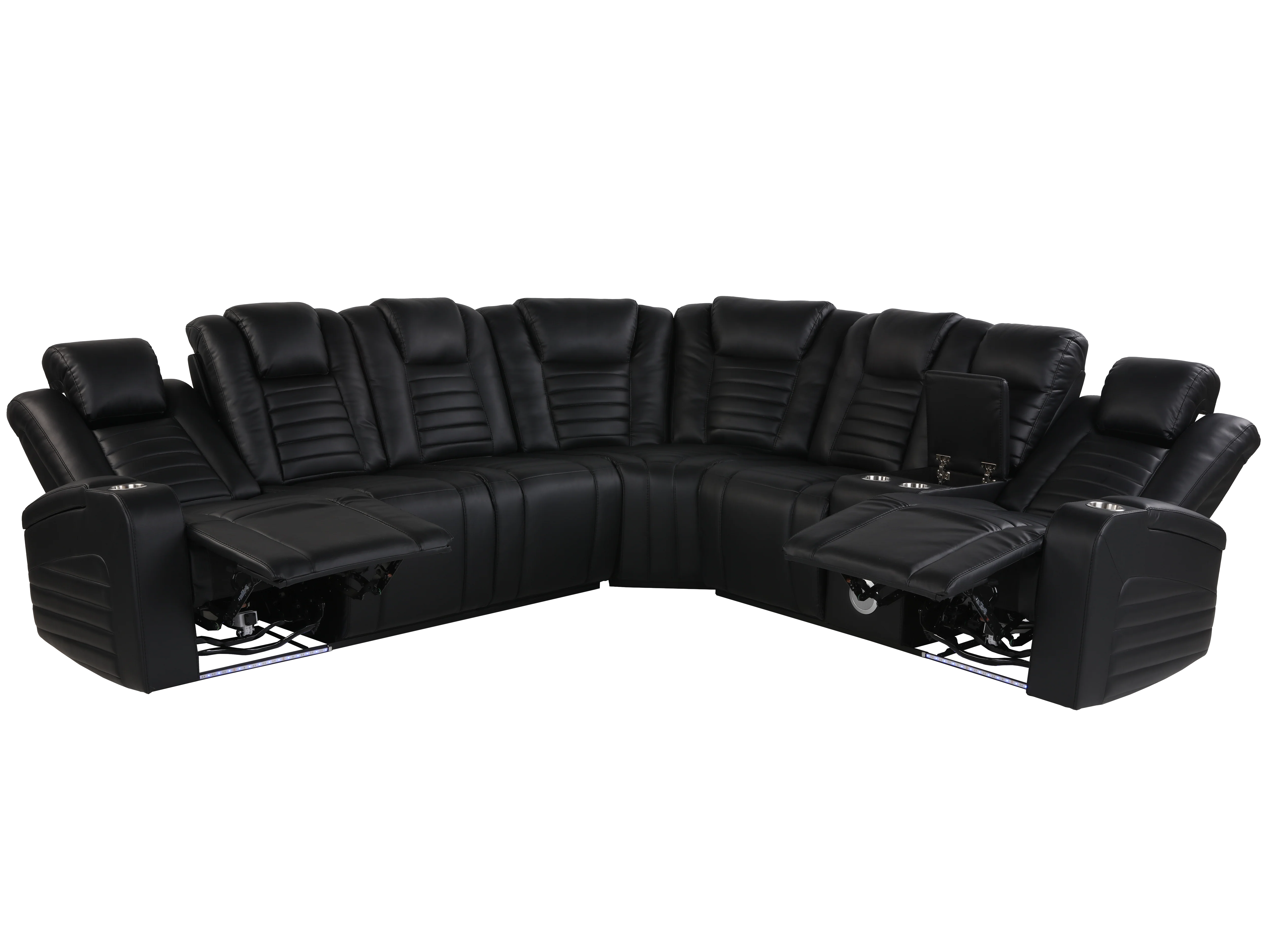Modern Black Power Reclining Sectional with Power Headrests, Built-In Speakers, LED Lights, Cup Holders & USB Charging - Image 4