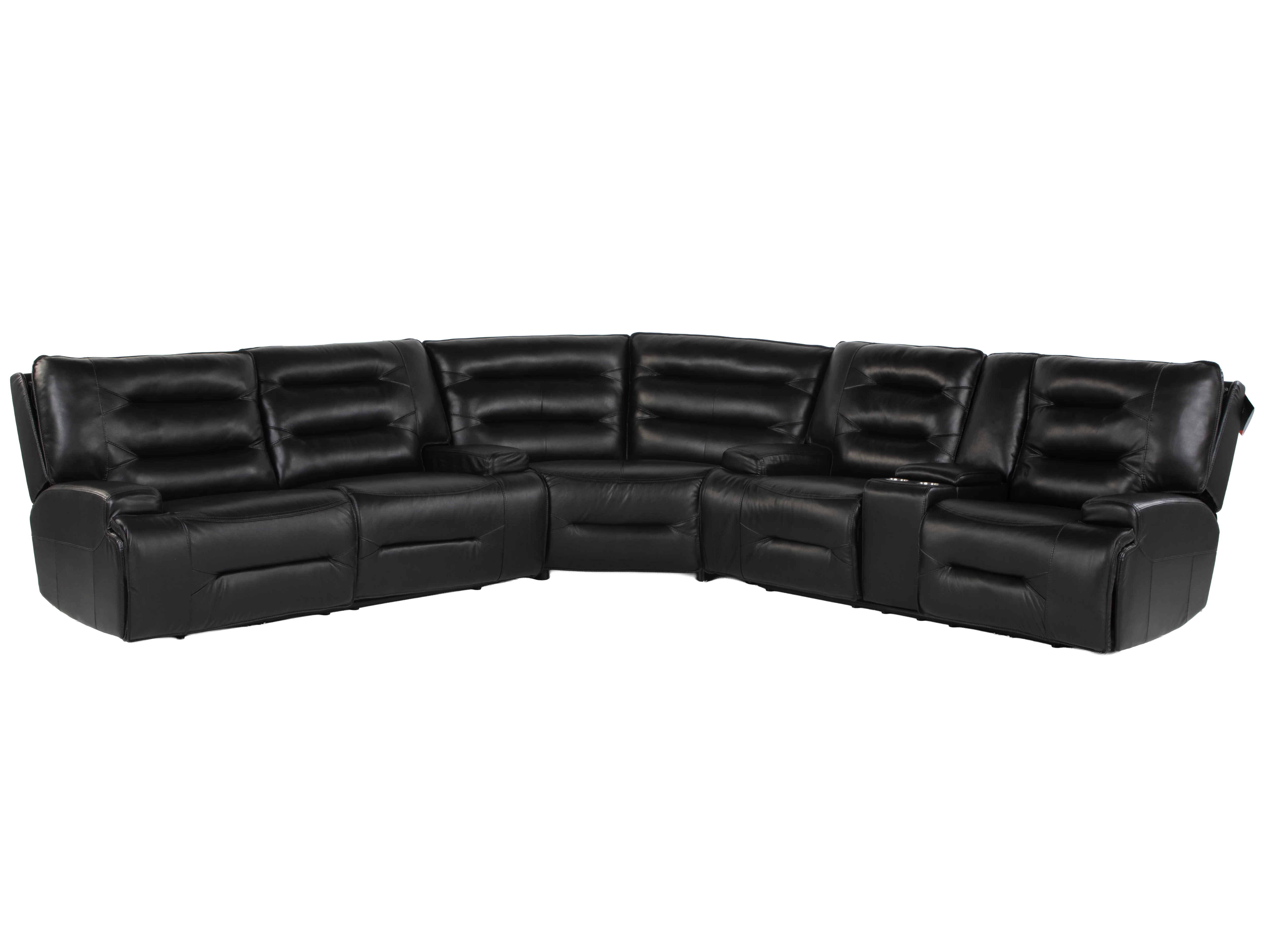 Modern Black Power Reclining Sectional Sofa with Console - Top Grain Leather - Image 2