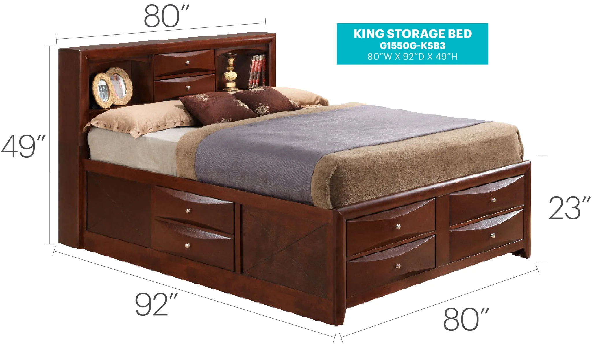 Modern Design Storage Bed With Bookcase Headboard - Image 15