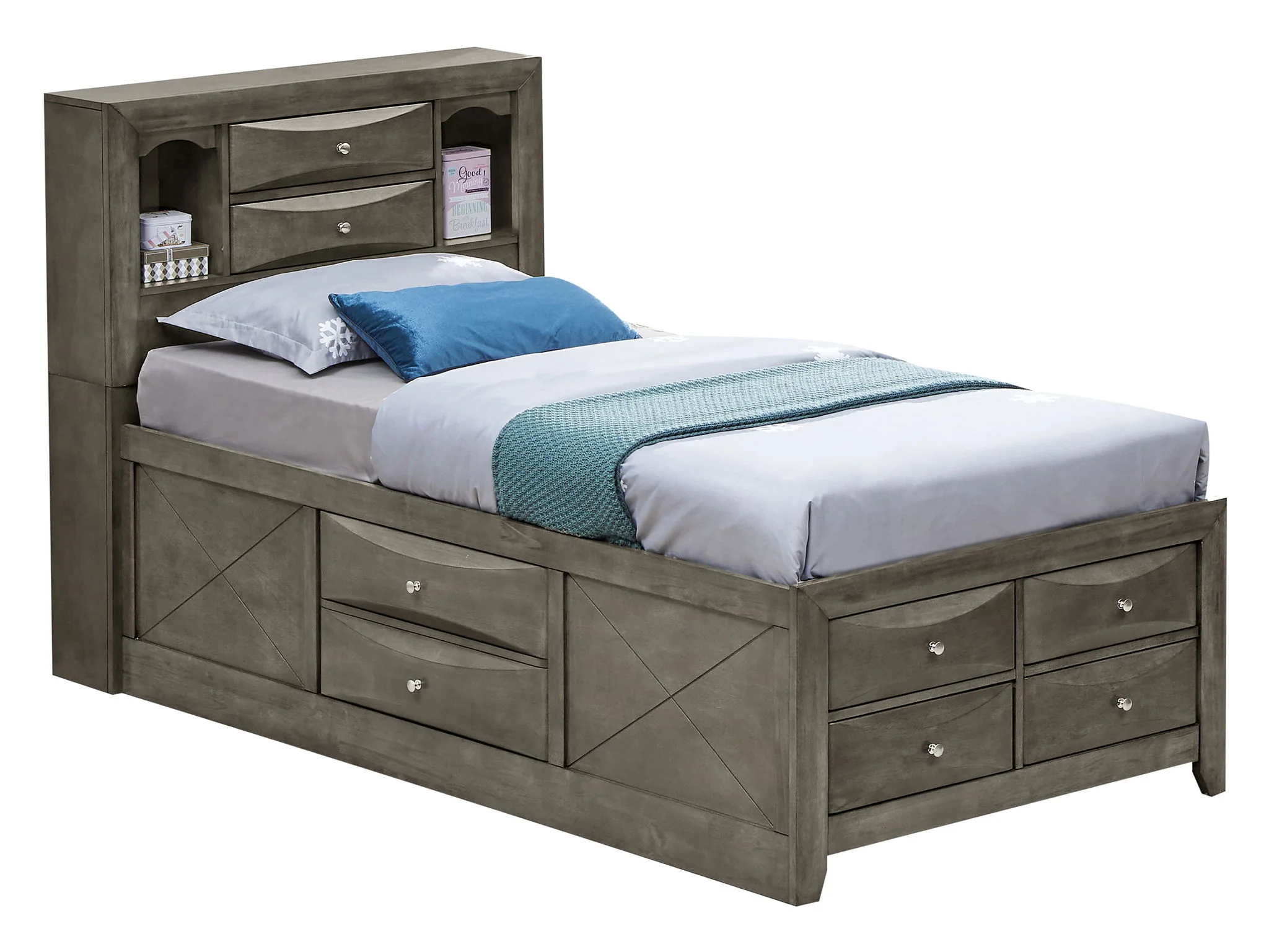 Modern Design Storage Bed With Bookcase Headboard - Image 7