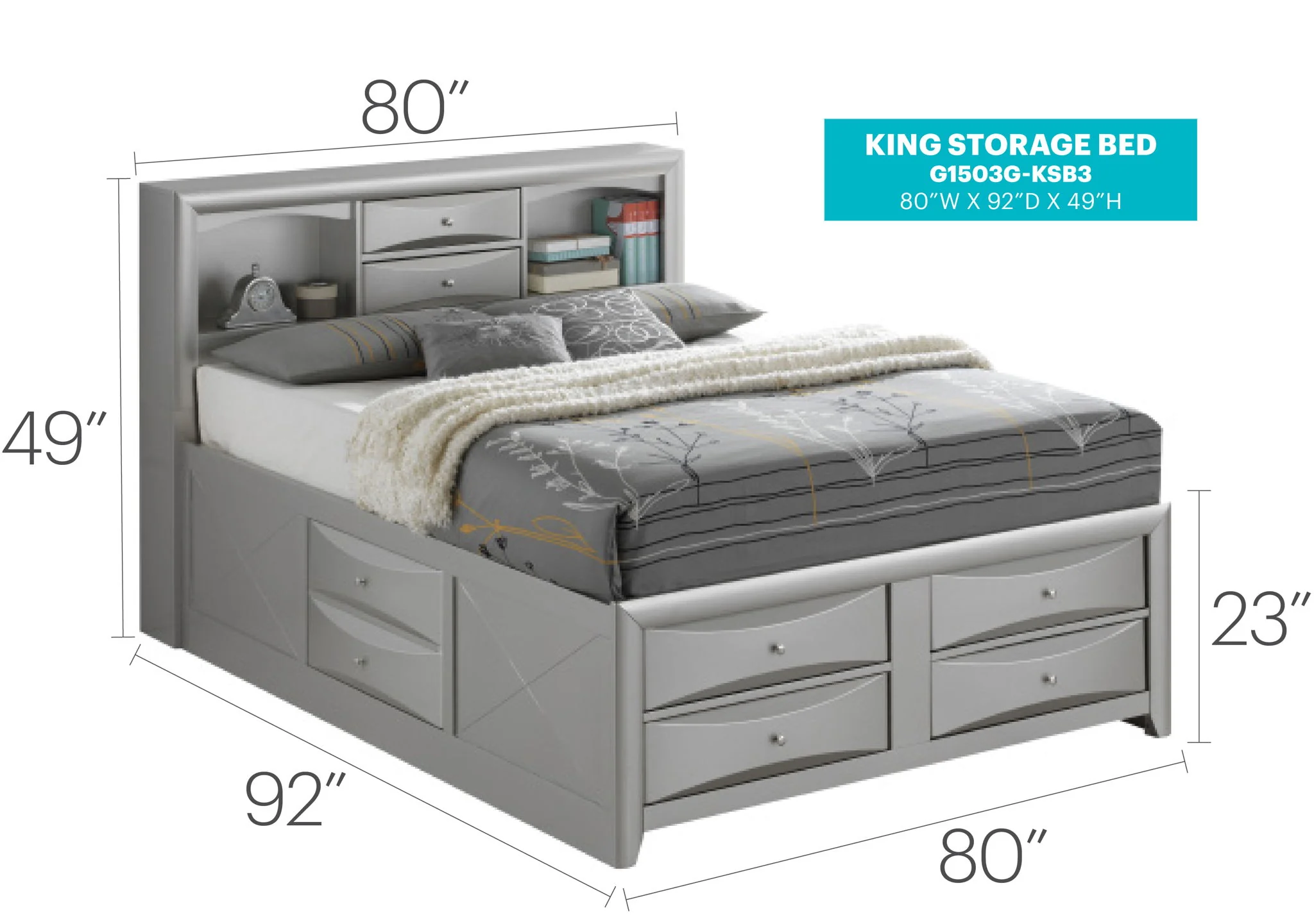 Modern Design Storage Bed With Bookcase Headboard - Image 74