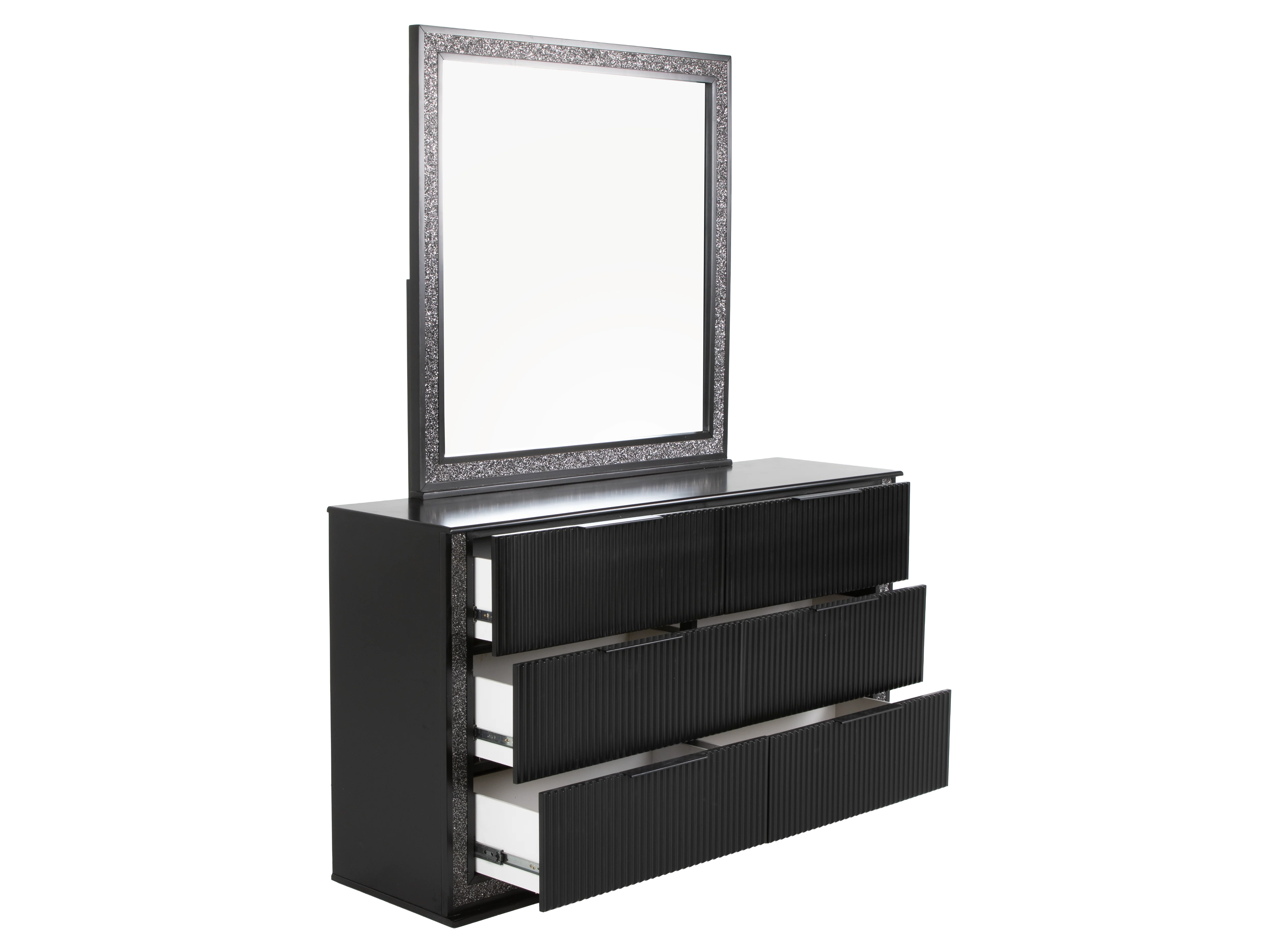 Modern Glam Black Storage Bedroom Set with LED Headboard & Footboard - Image 8