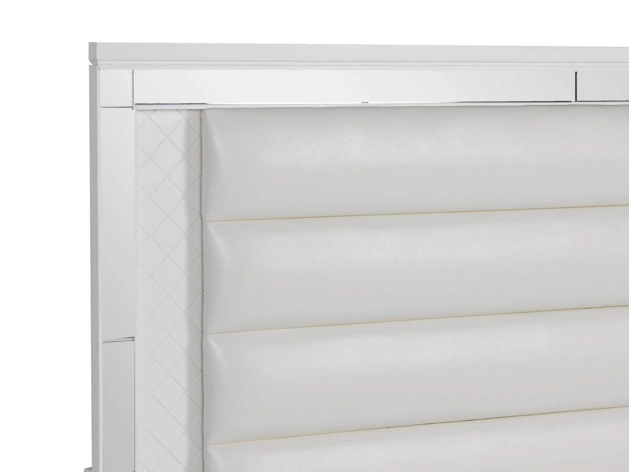 Modern Glam White Upholstered Panel 6-Piece Bedroom Set – Bed, Dresser, Mirror & Nightstand - Image 4