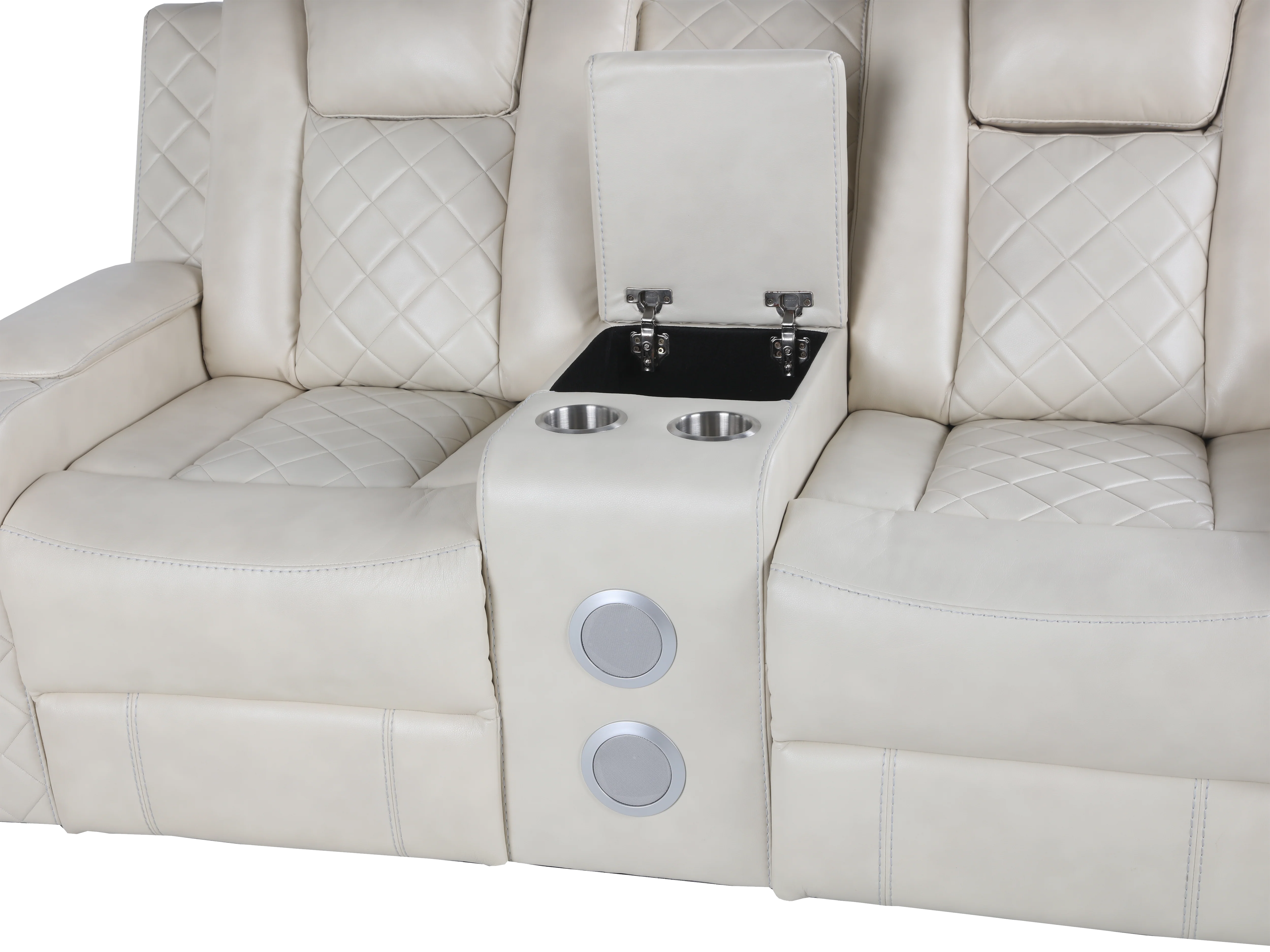 Modern Ivory 3-Piece Power Reclining Living Room Set w/ LED, Power Adjustable Headrest, Wireless Charging, Bluetooth Speakers, & Cupholders - Image 12