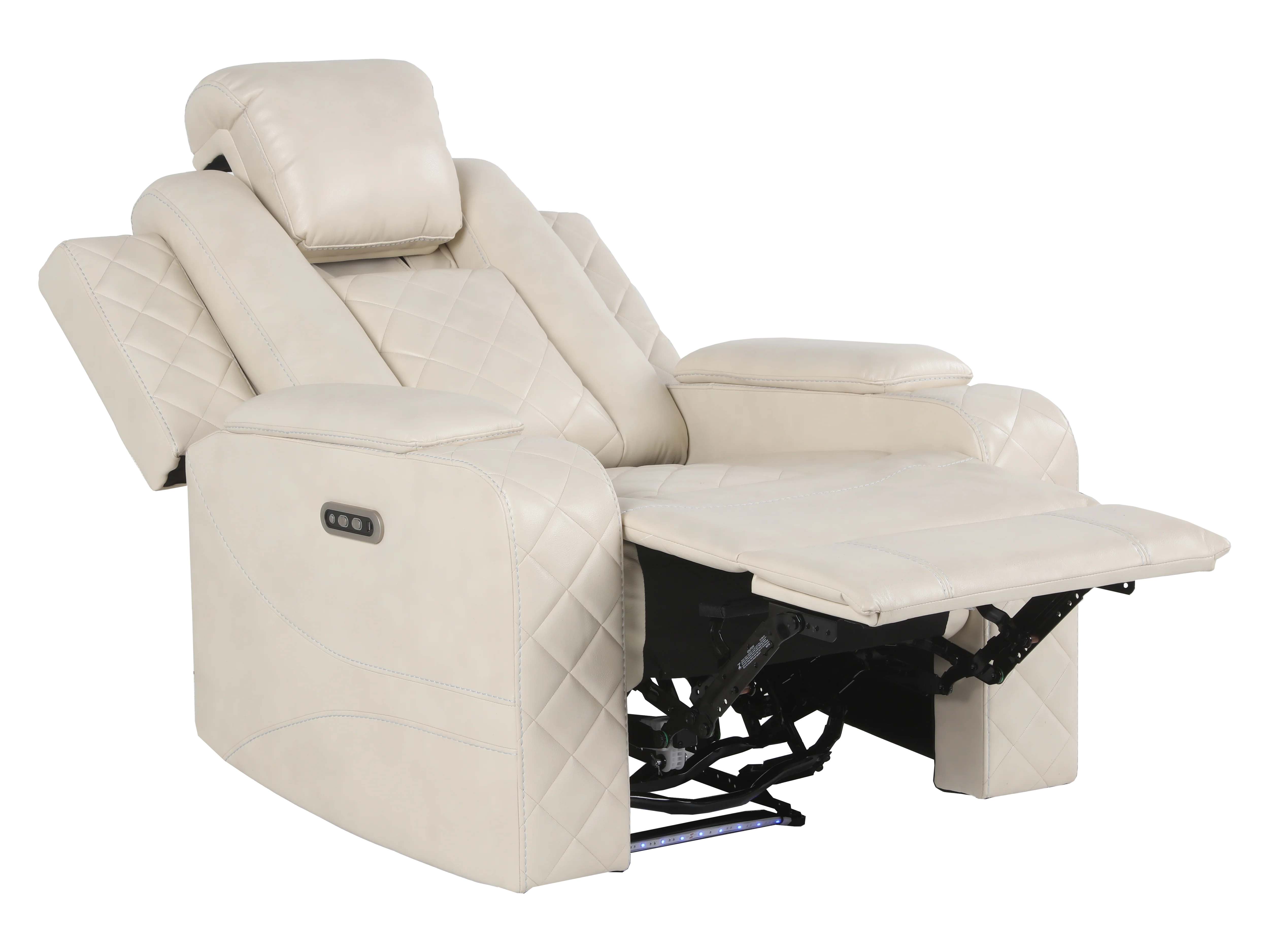 Modern Ivory 3-Piece Power Reclining Living Room Set w/ LED, Power Adjustable Headrest, Wireless Charging, Bluetooth Speakers, & Cupholders - Image 6