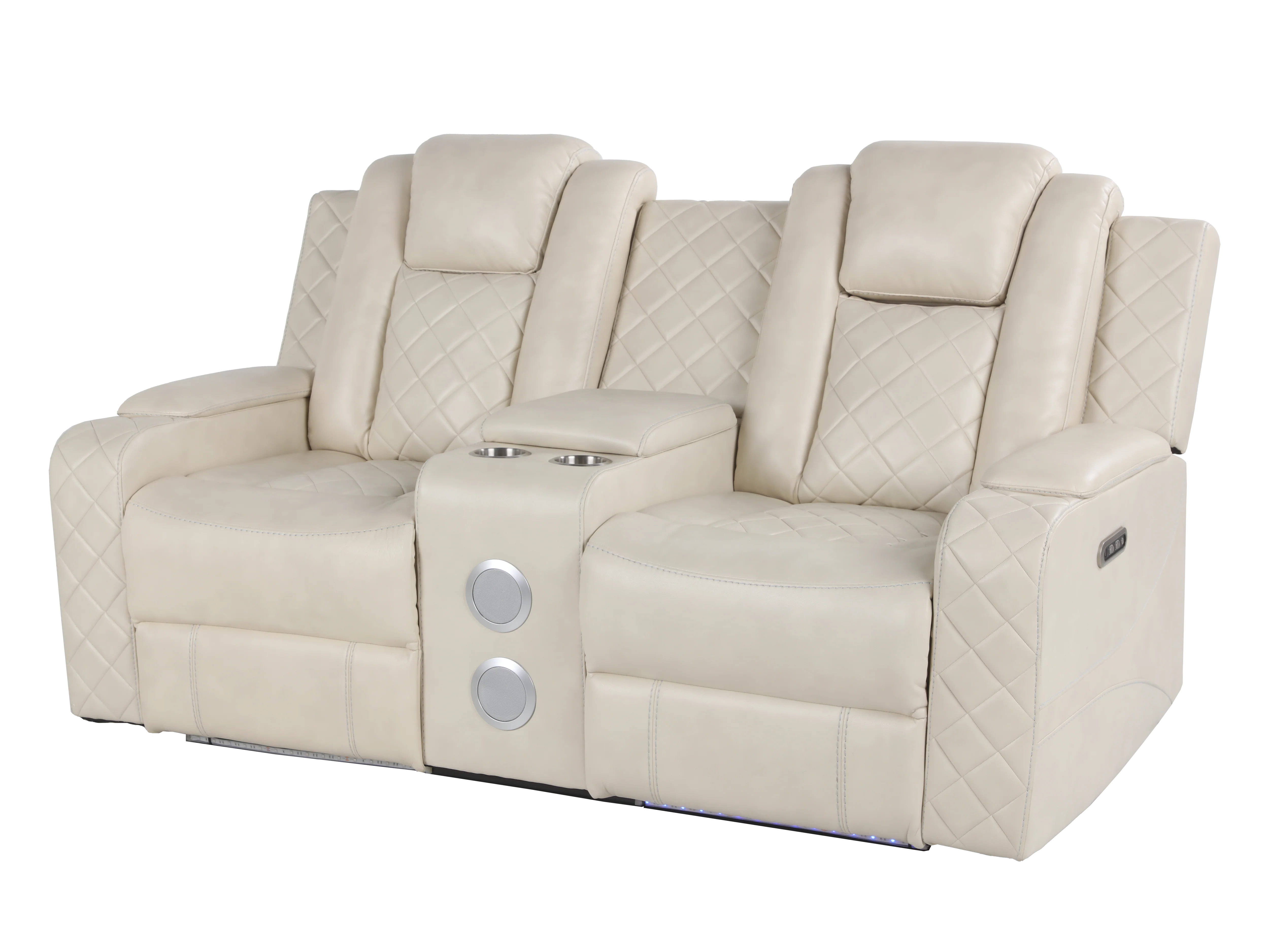 Modern Ivory 3-Piece Power Reclining Living Room Set w/ LED, Power Adjustable Headrest, Wireless Charging, Bluetooth Speakers, & Cupholders - Image 8