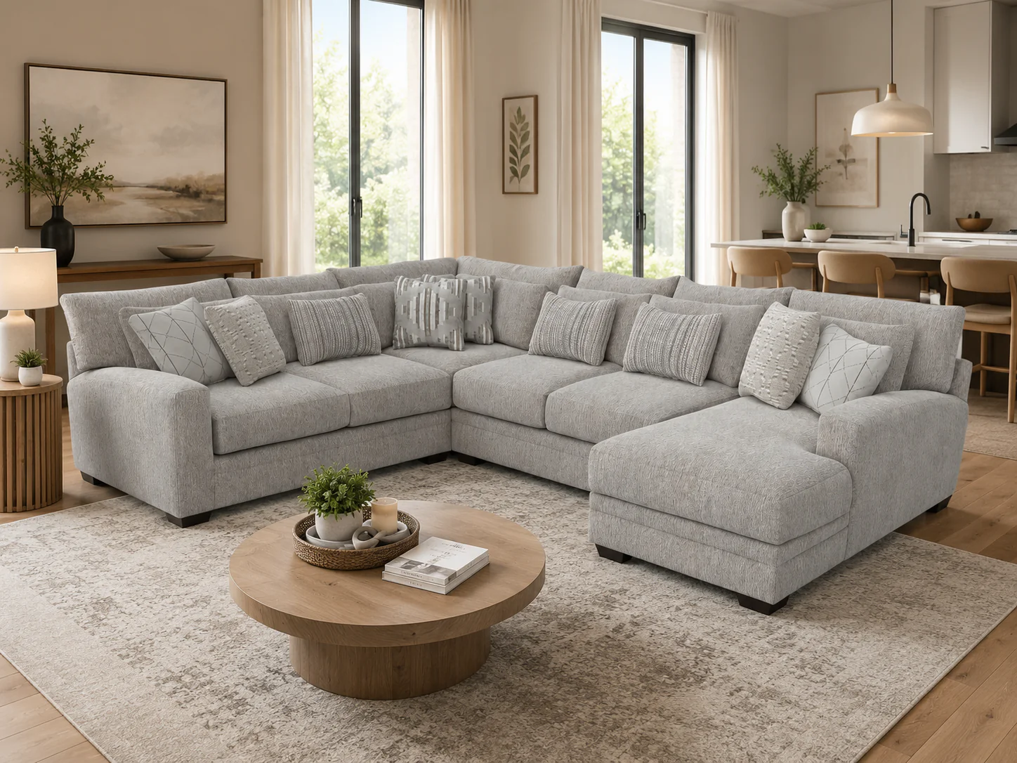 Modern Light Gray Fabric 3 Piece L-Shaped Sectional Sofa with Chaise - Image 2