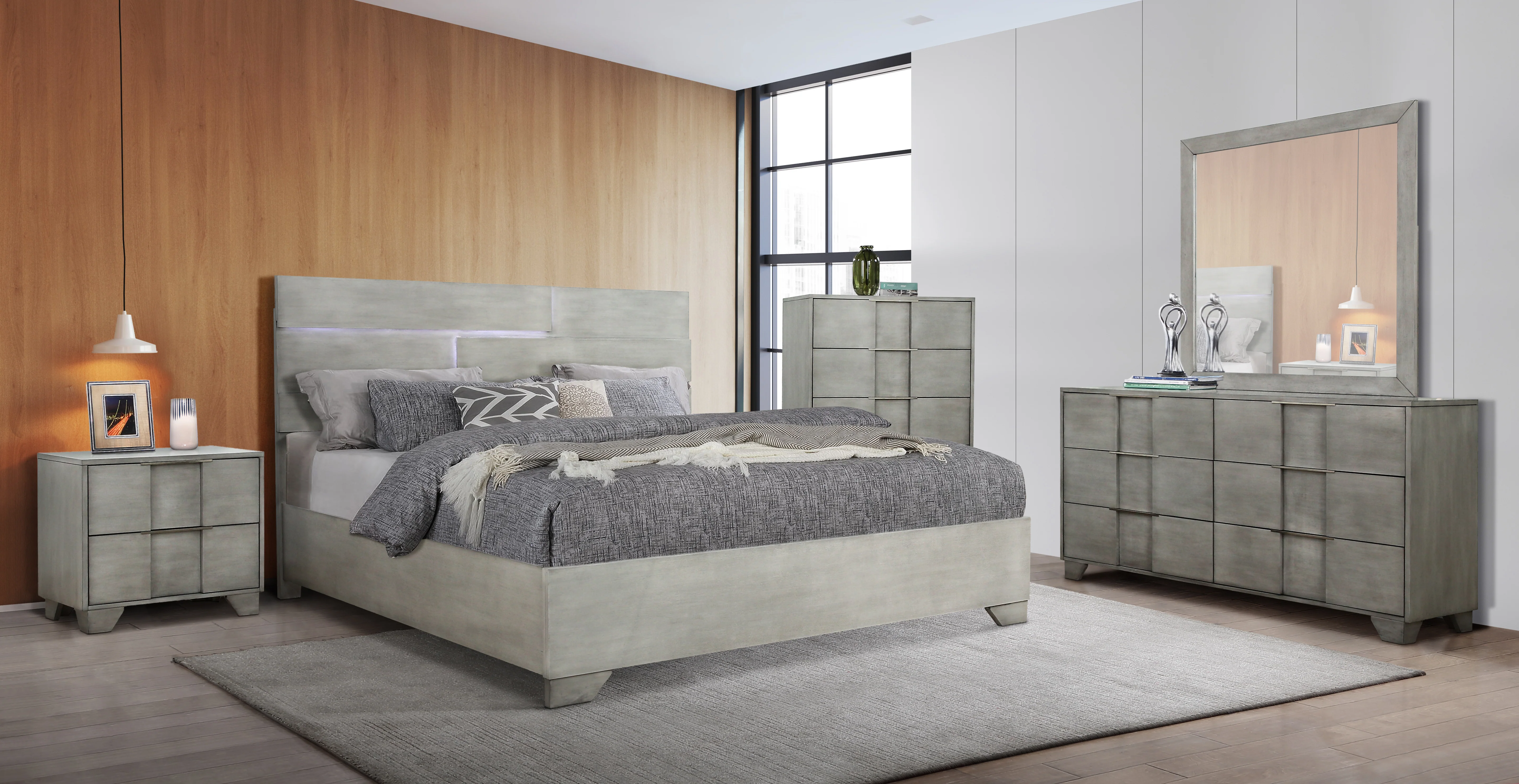 Modern Light Gray Nightstand with Nickel Hardware - Image 4