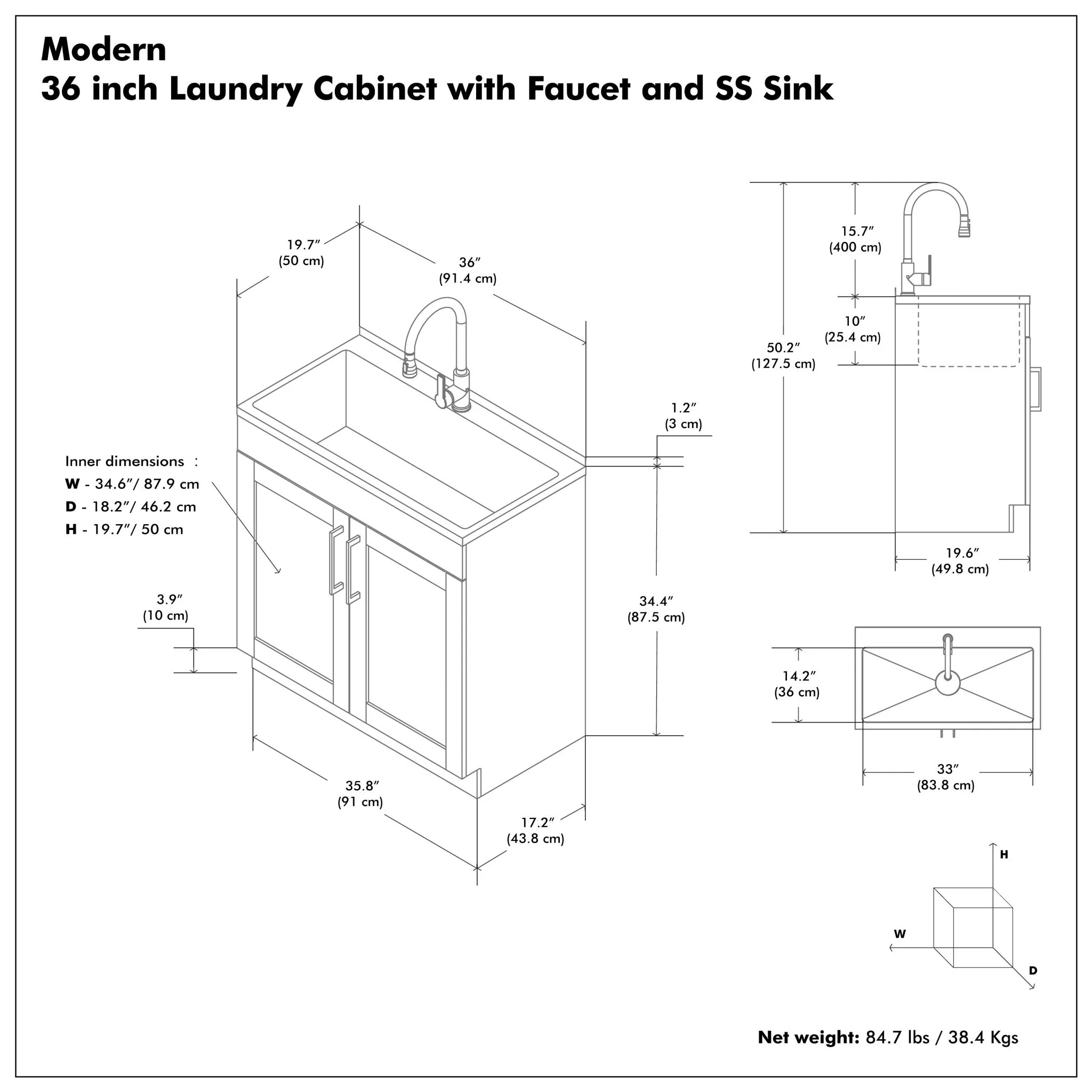 Modern Shaker All-In-One Laundry Utility Sink And Cabinet With Pull-Out Faucet - Image 10
