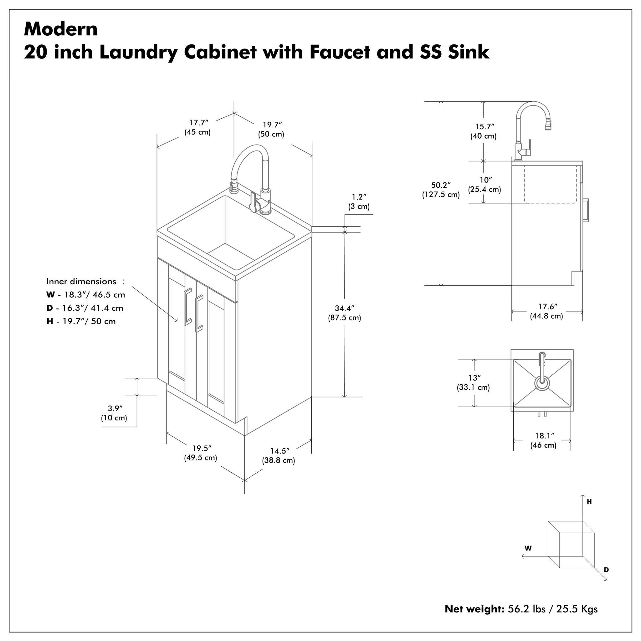 Modern Shaker All-In-One Laundry Utility Sink And Cabinet With Pull-Out Faucet - Image 13