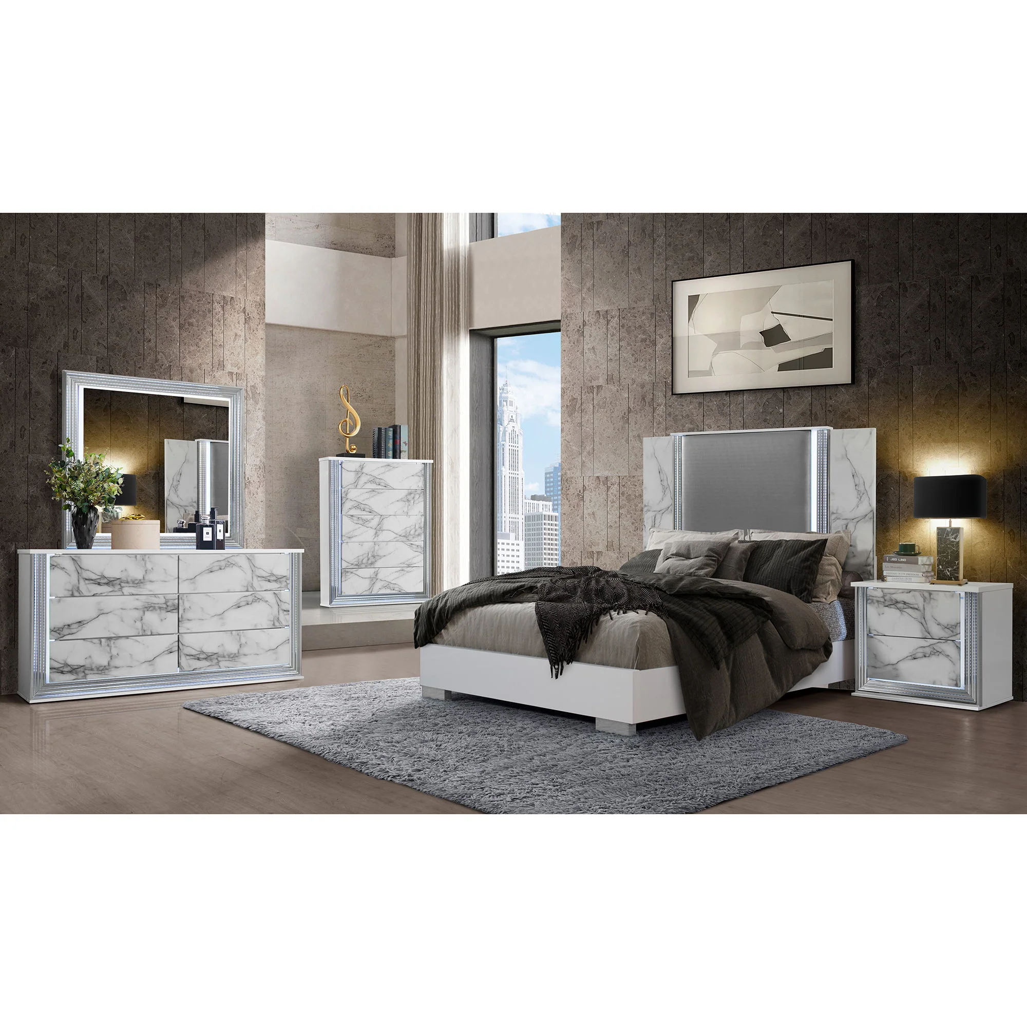Moon - Marble Mirror With LED - White - Image 6