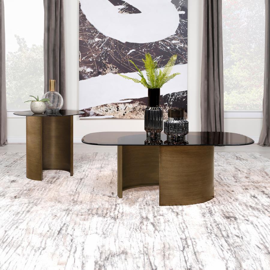 Morena Round Tawny Glass Top Side End Table Brushed Bronze - Image 14