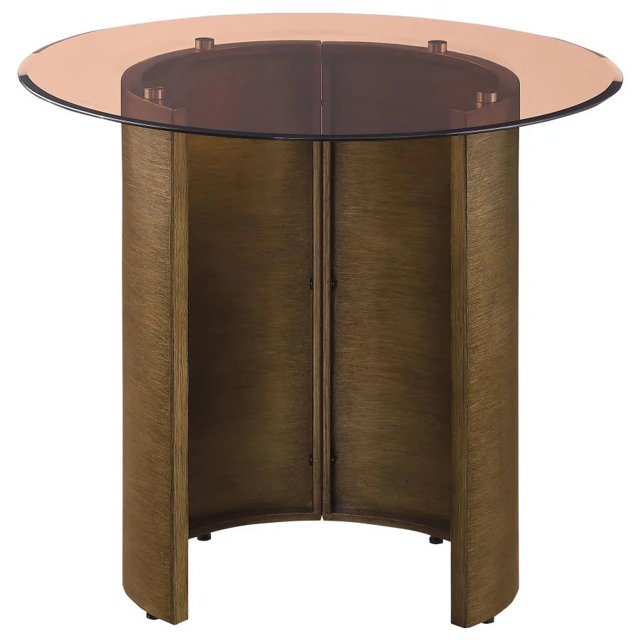 Morena Round Tawny Glass Top Side End Table Brushed Bronze - Image 2
