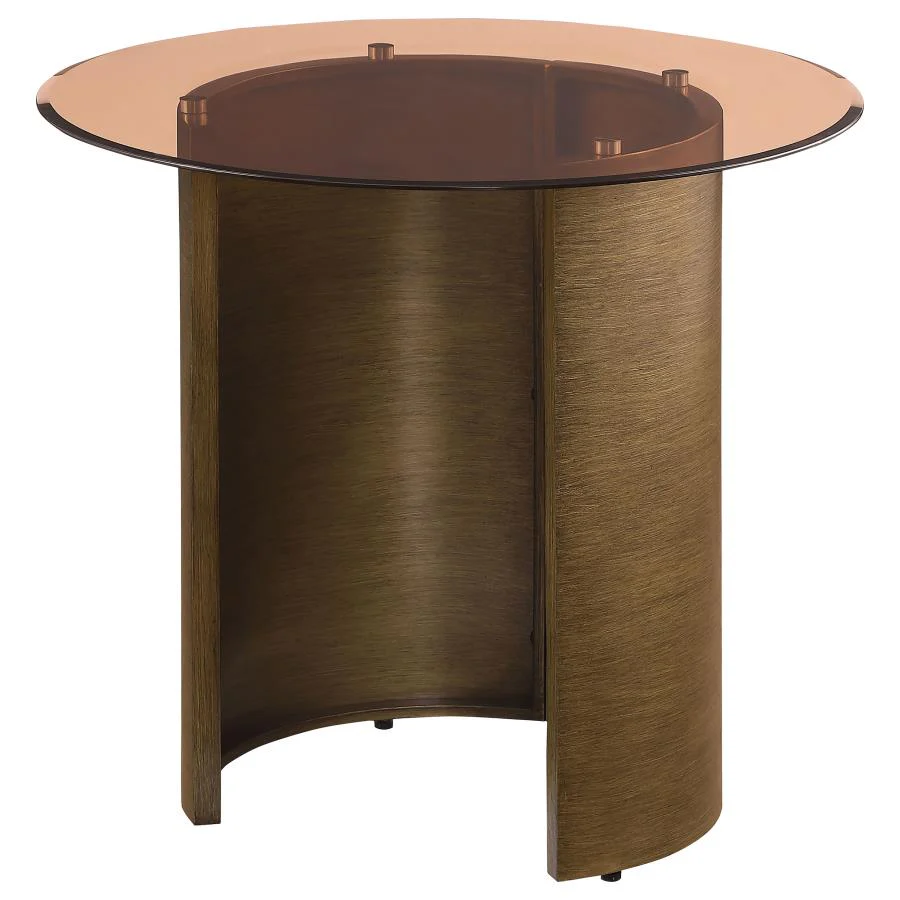 Morena Round Tawny Glass Top Side End Table Brushed Bronze - Image 3