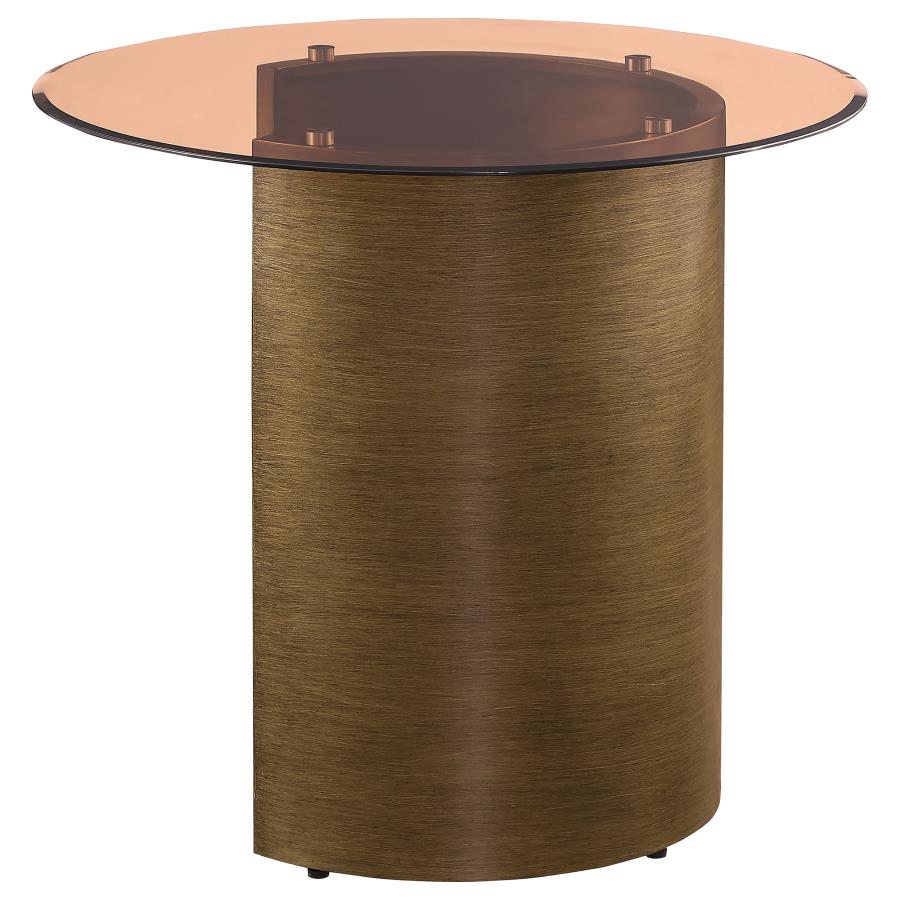 Morena Round Tawny Glass Top Side End Table Brushed Bronze - Image 4