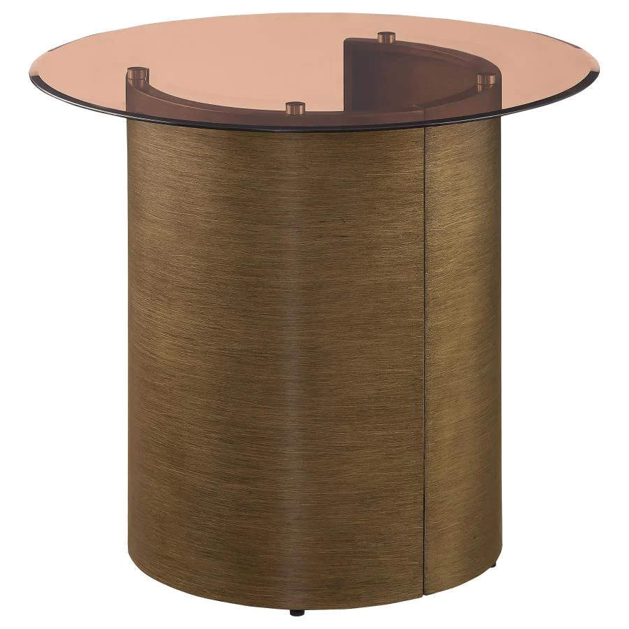 Morena Round Tawny Glass Top Side End Table Brushed Bronze - Image 5