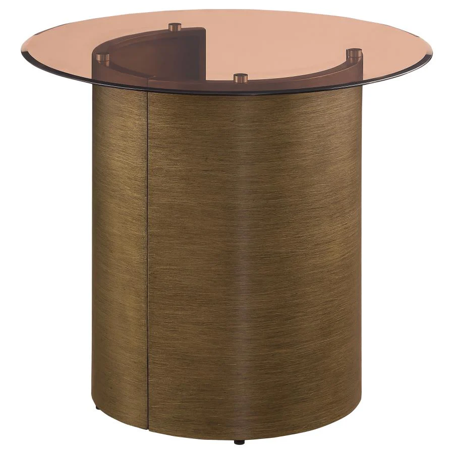 Morena Round Tawny Glass Top Side End Table Brushed Bronze - Image 7