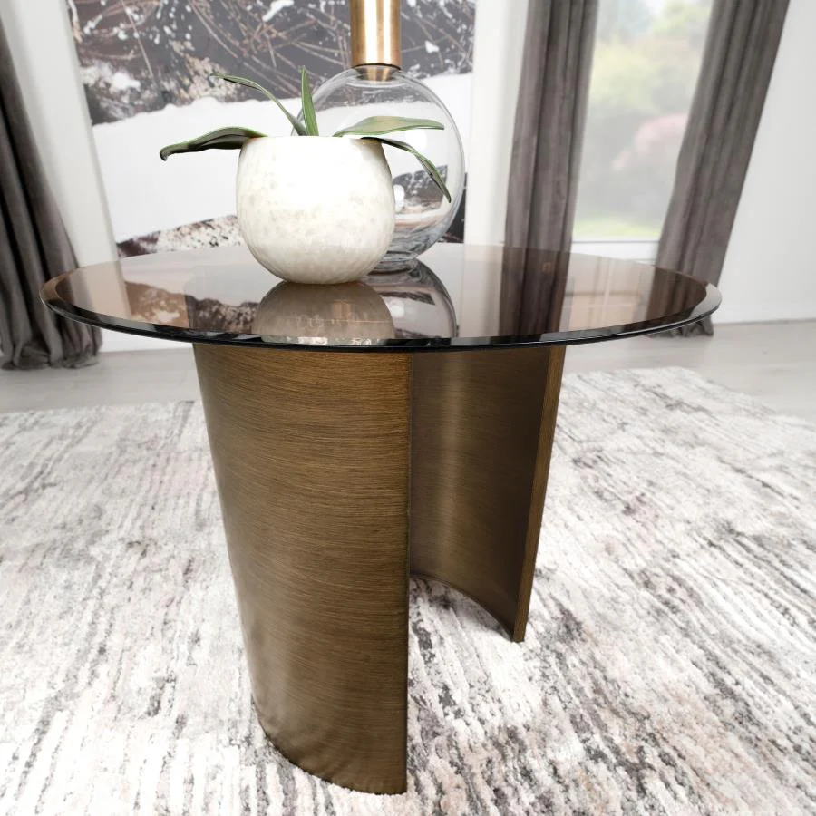 Morena Round Tawny Glass Top Side End Table Brushed Bronze - Image 9