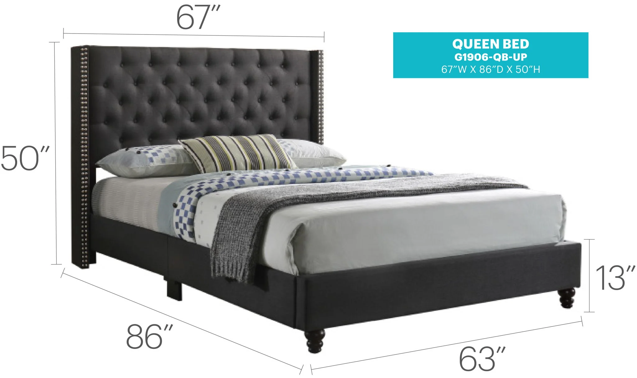 Nailhead Bed Transitional Vibrant - Image 10