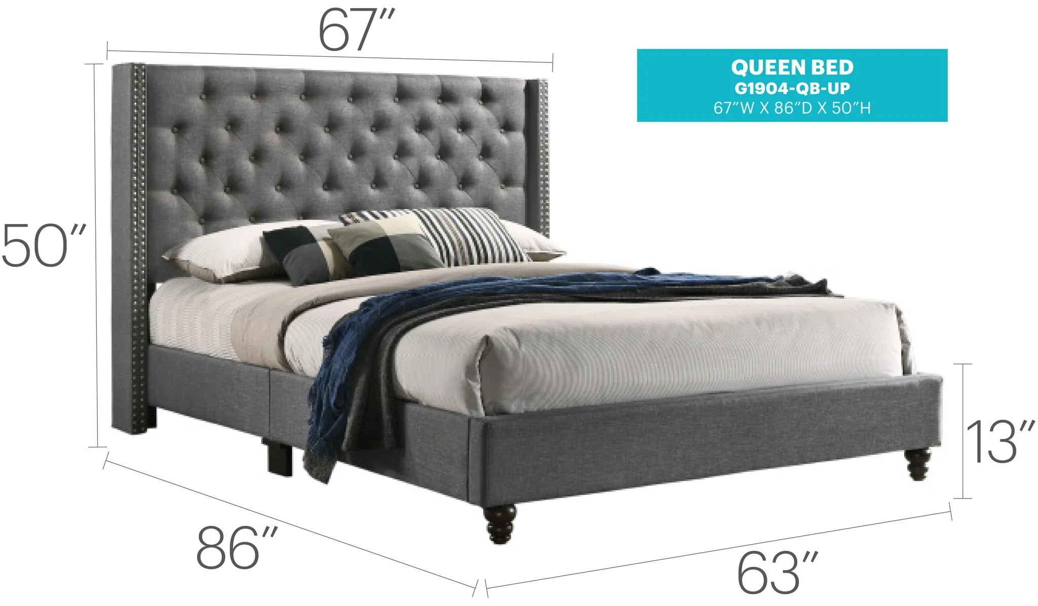 Nailhead Bed Transitional Vibrant - Image 11